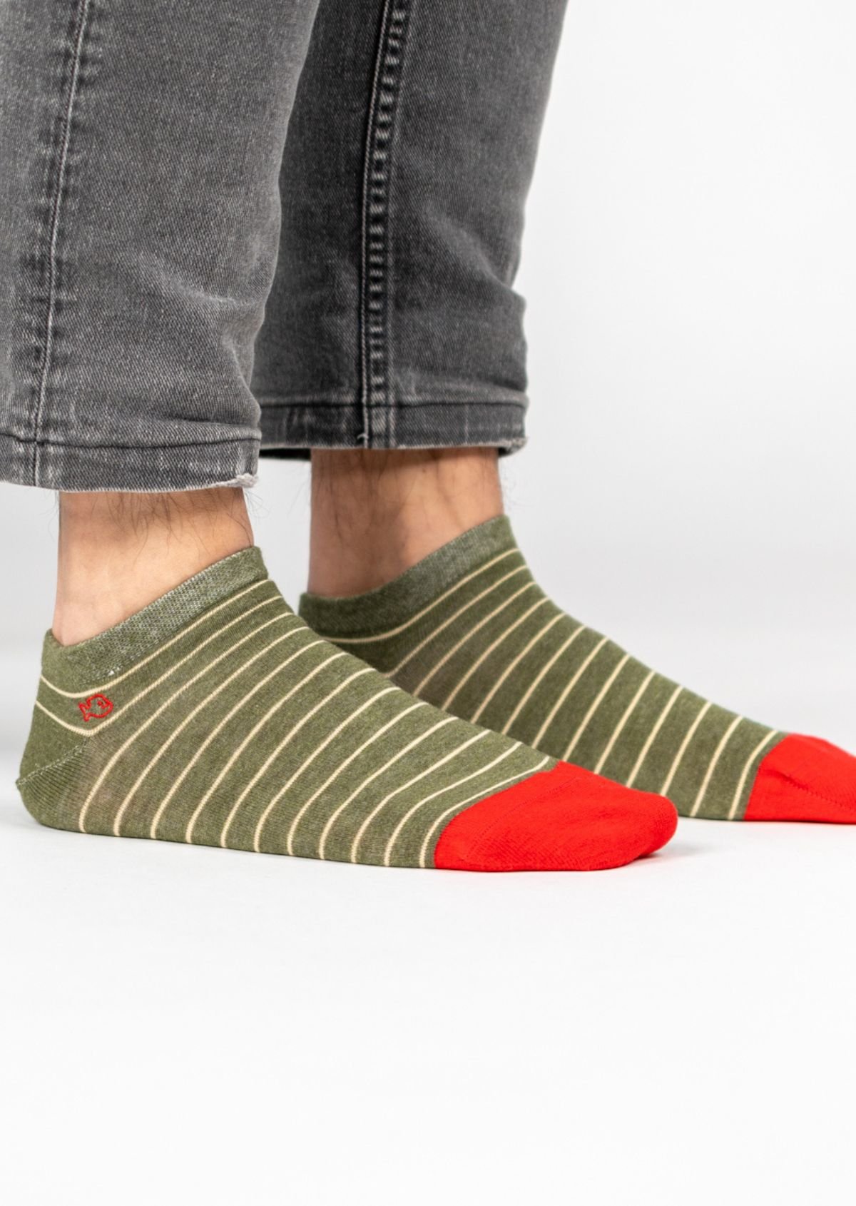 Socquettes en coton peigné à rayures fines BILLYBELT Kaki