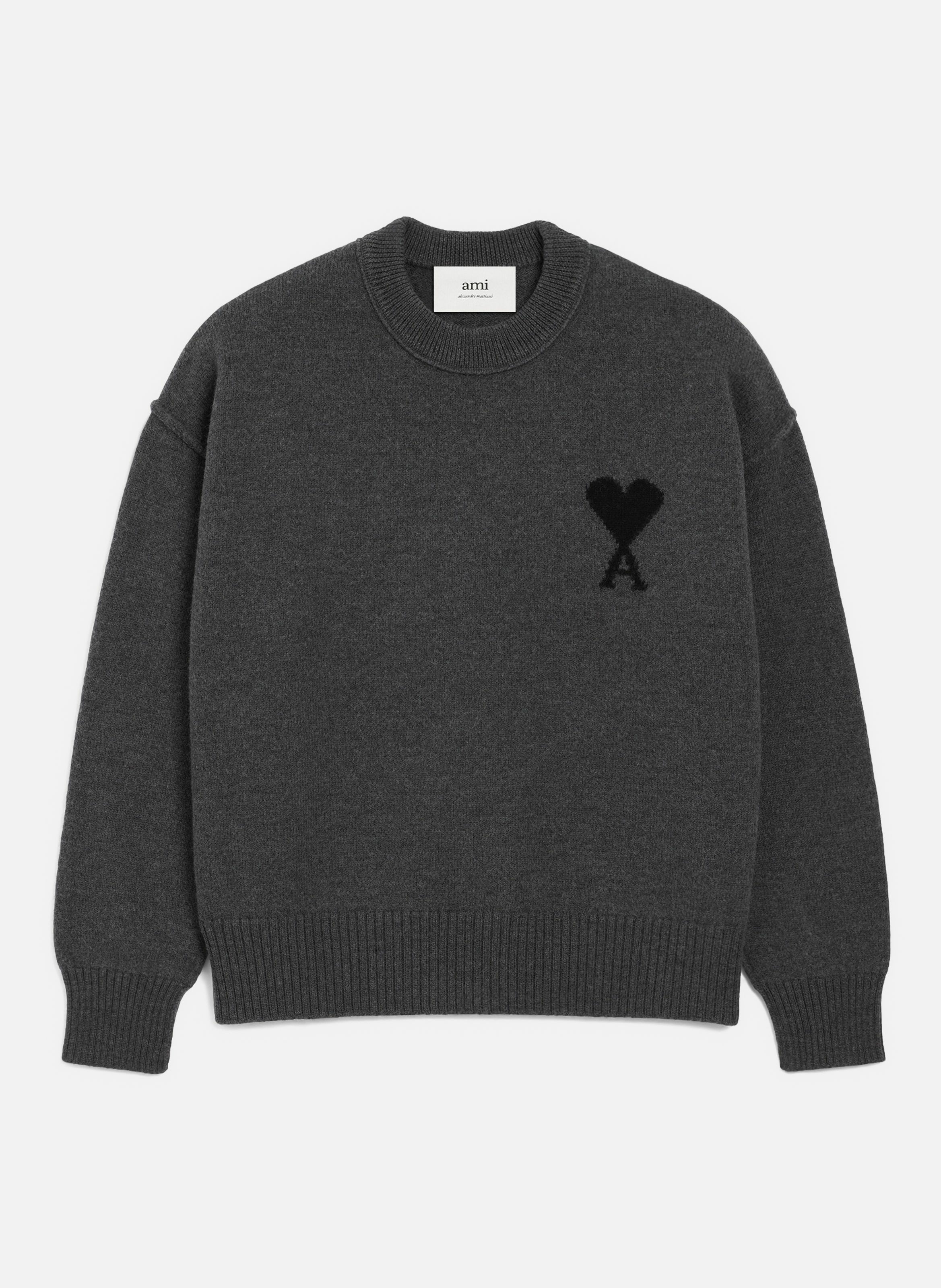 Pull Col Rond Ami De Coeur En Laine unisexe AMI PARIS Gris