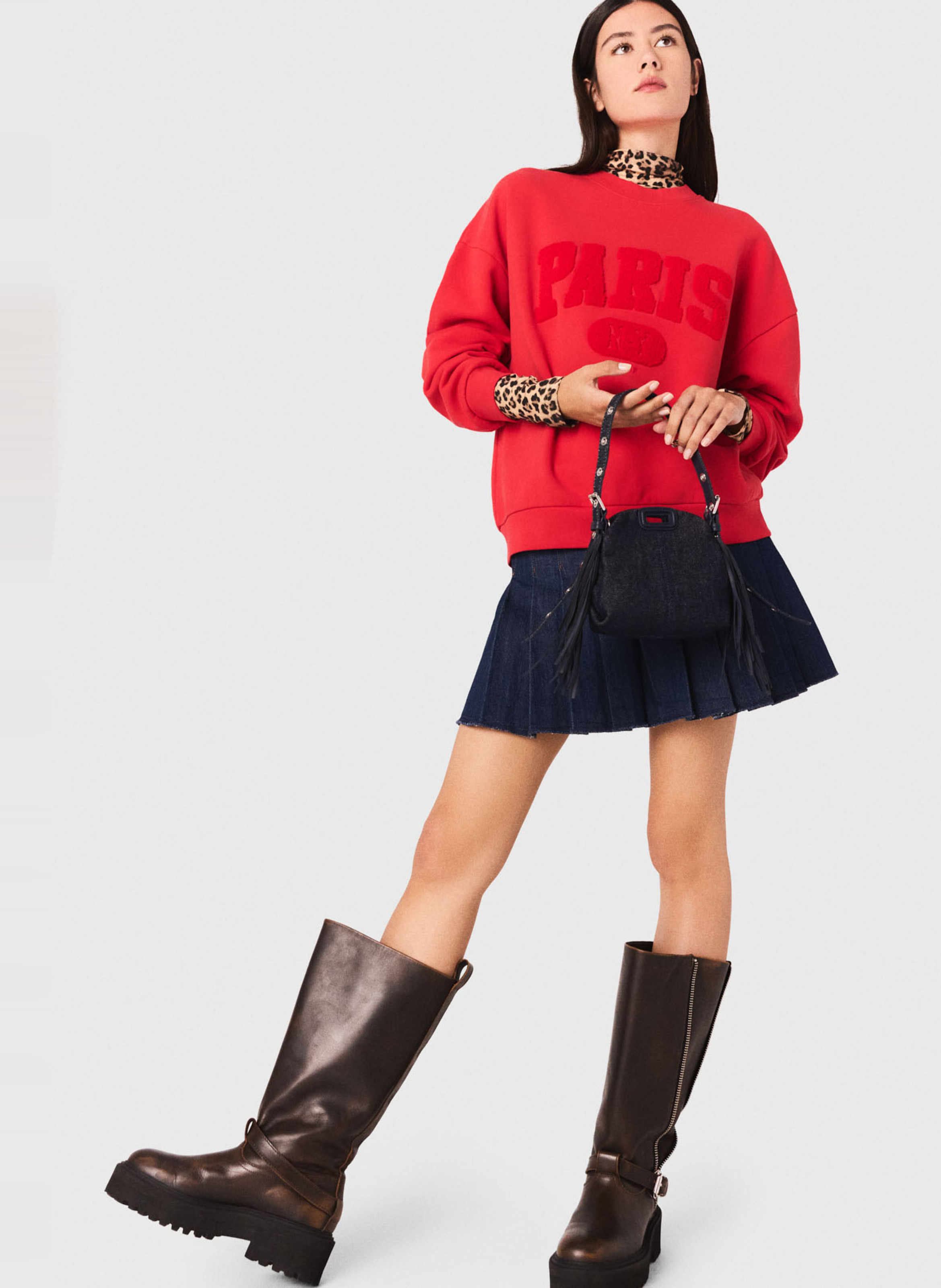 Sweat col rond en coton MAJE Rouge