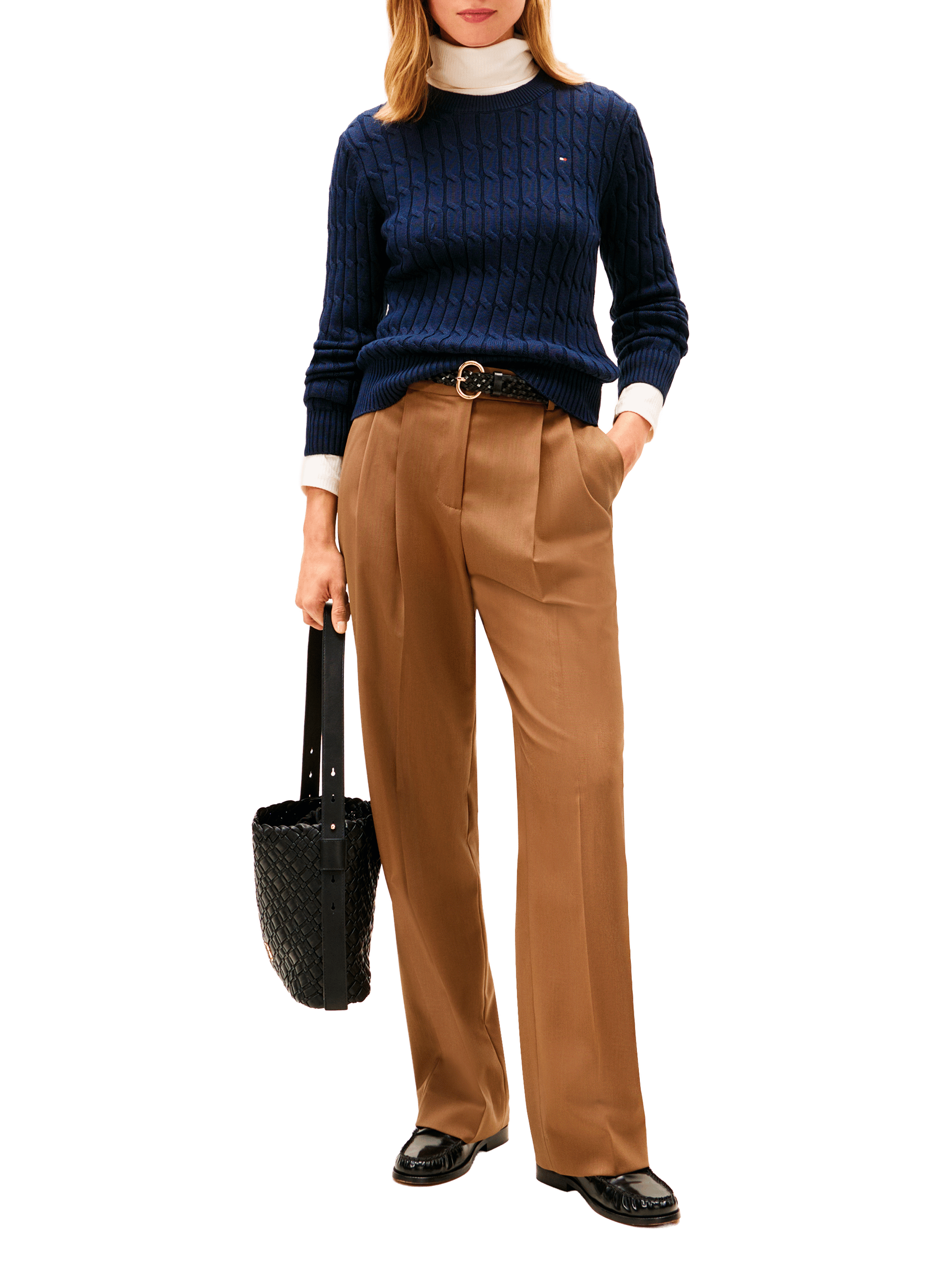 Straight round neck sweater in ribbed cotton knit TOMMY HILFIGER Blue