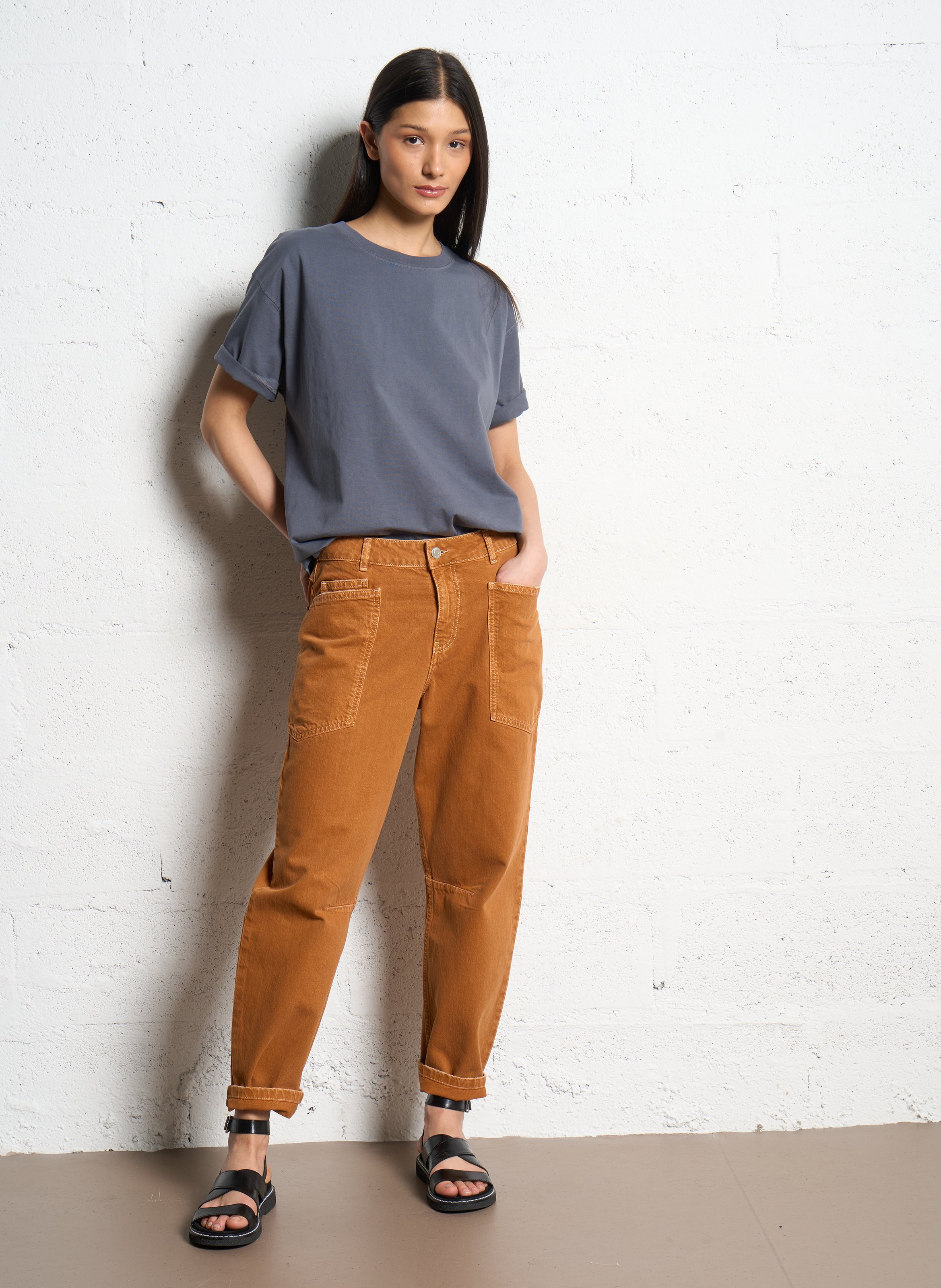 Tee-shirt ample col rond en coton fizvalley AMERICAN VINTAGE Gris