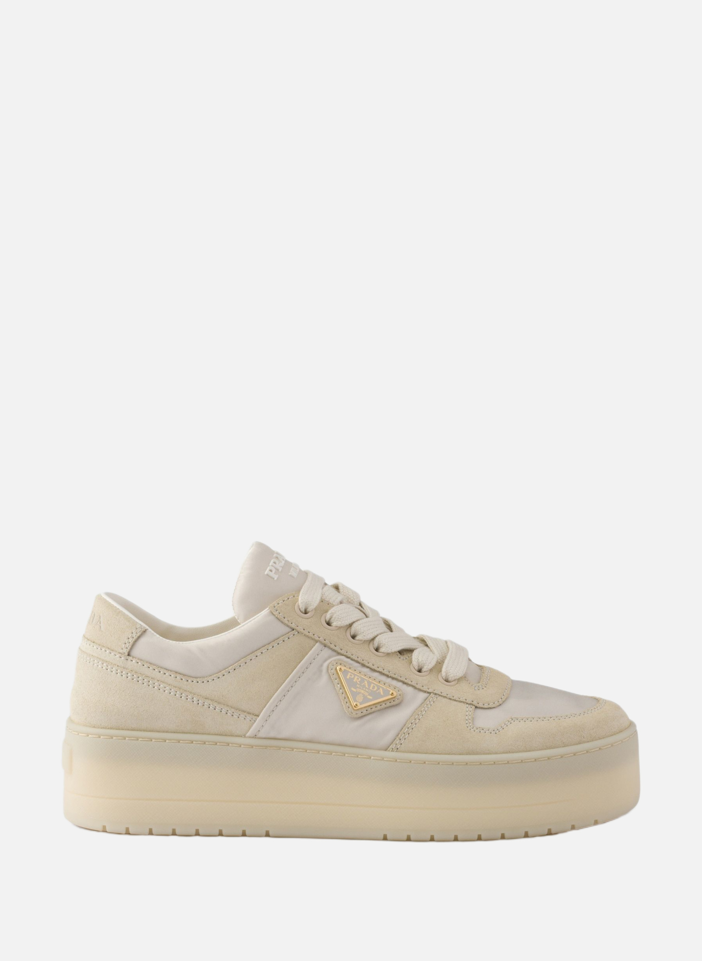 Baskets downtown bold en re-nylon et en daim PRADA Beige
