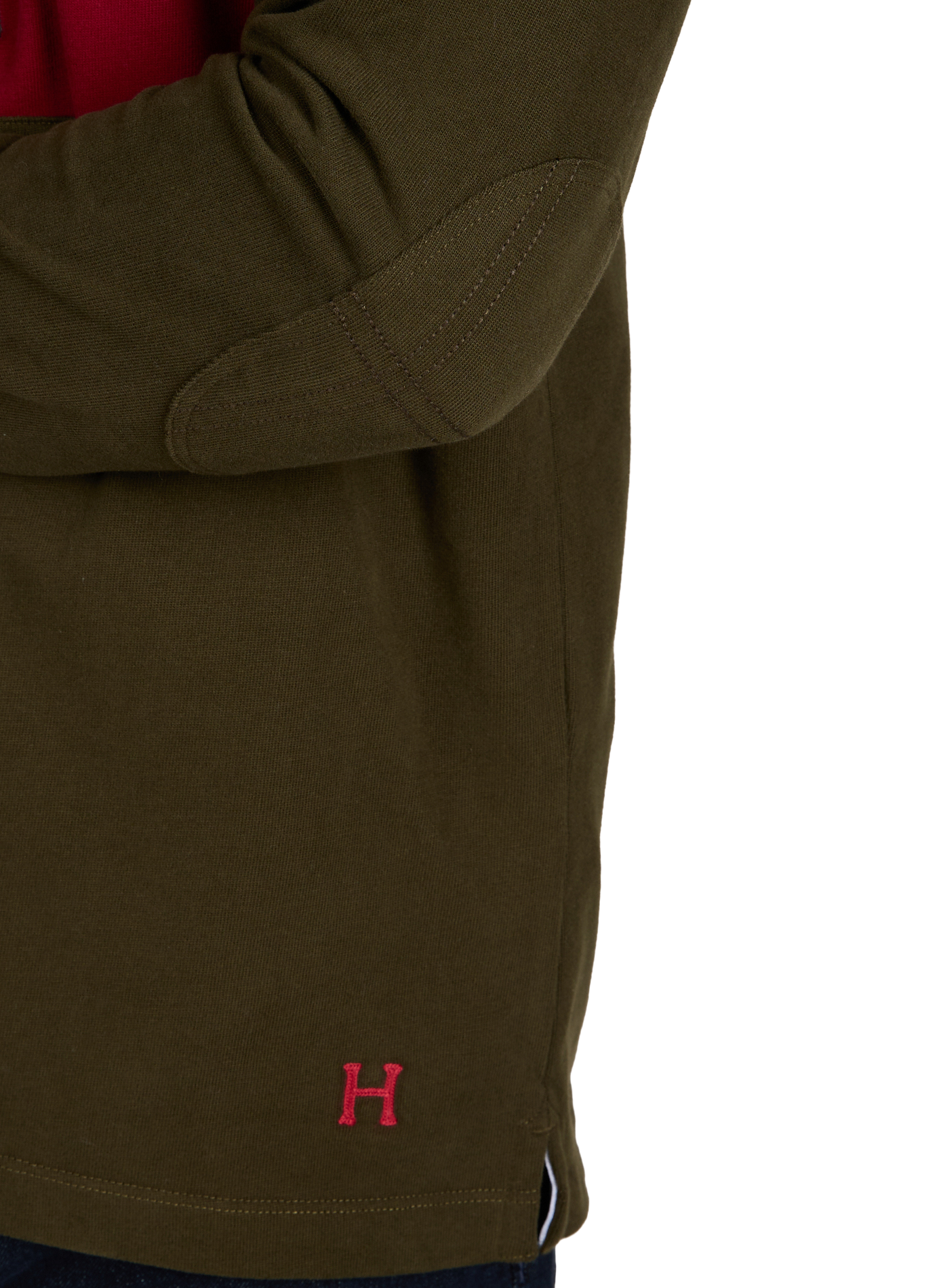 Polo rayé à manches longues en coton HACKETT Kaki