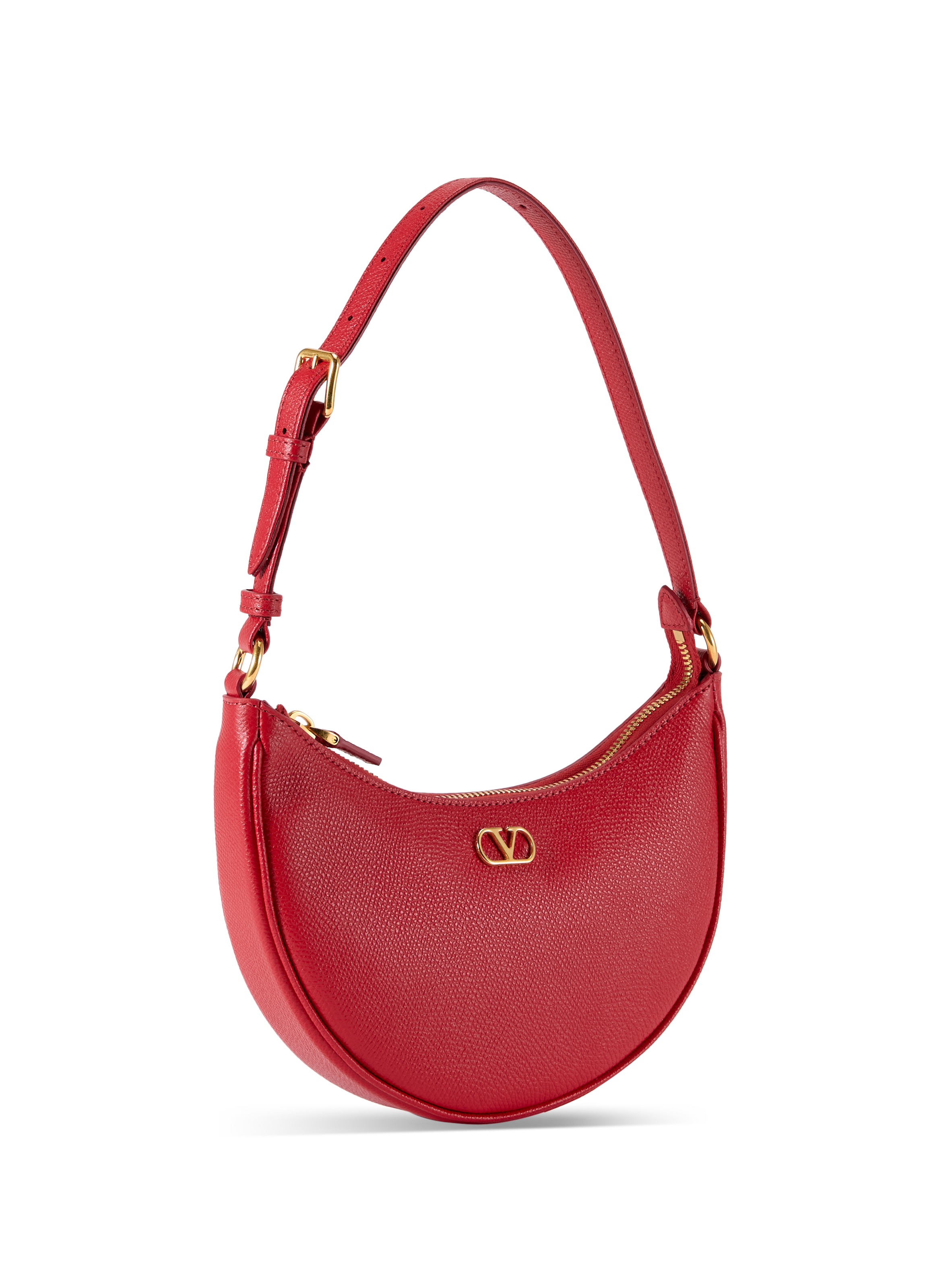 Sac à main Mini Hobo Vlogo en cuir grainé VALENTINO Rouge