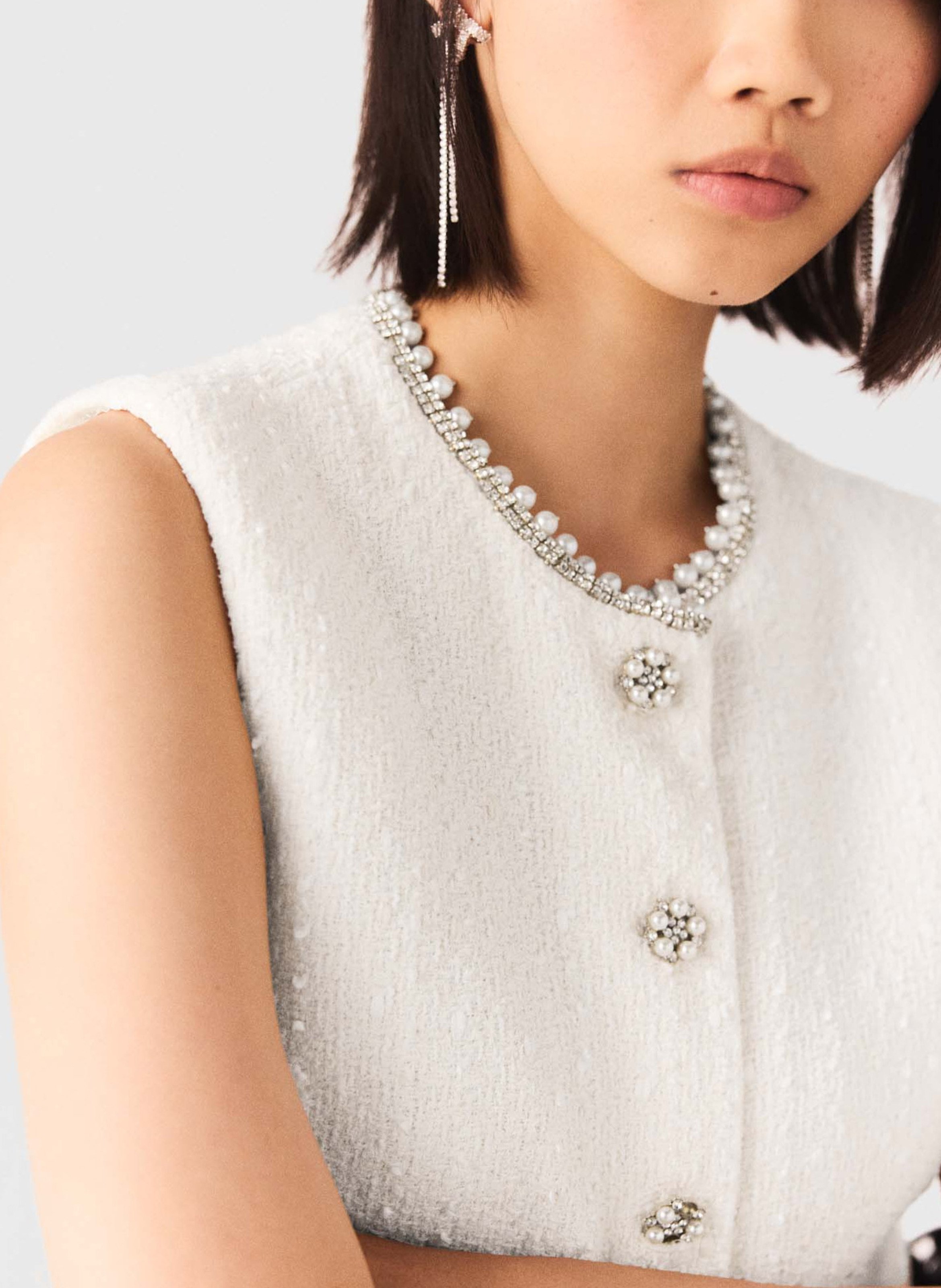 Gilet col rond en coton mélangé MAJE Beige