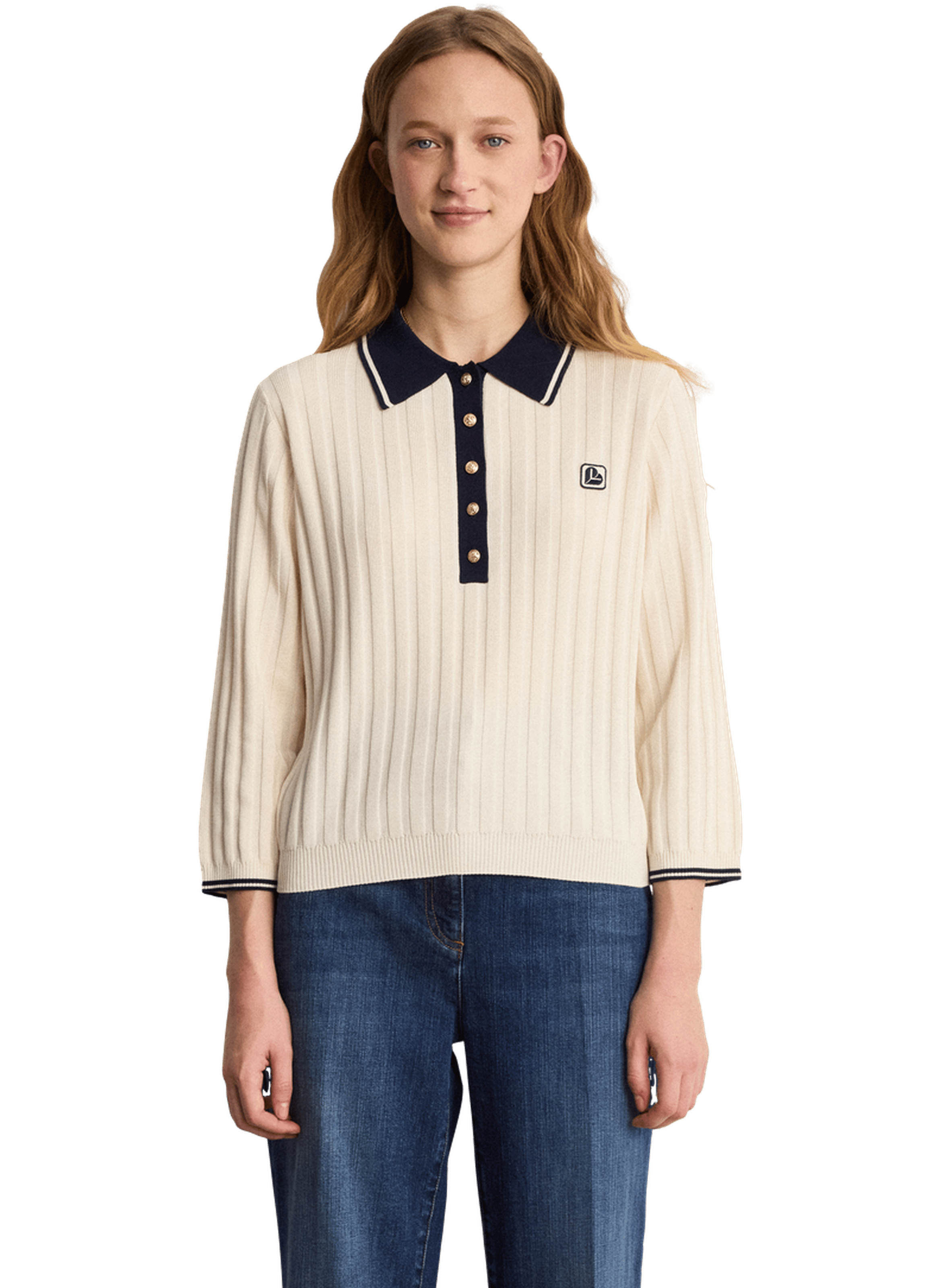 Polo contrasté à boutons dorés - lenaig PABLO Beige