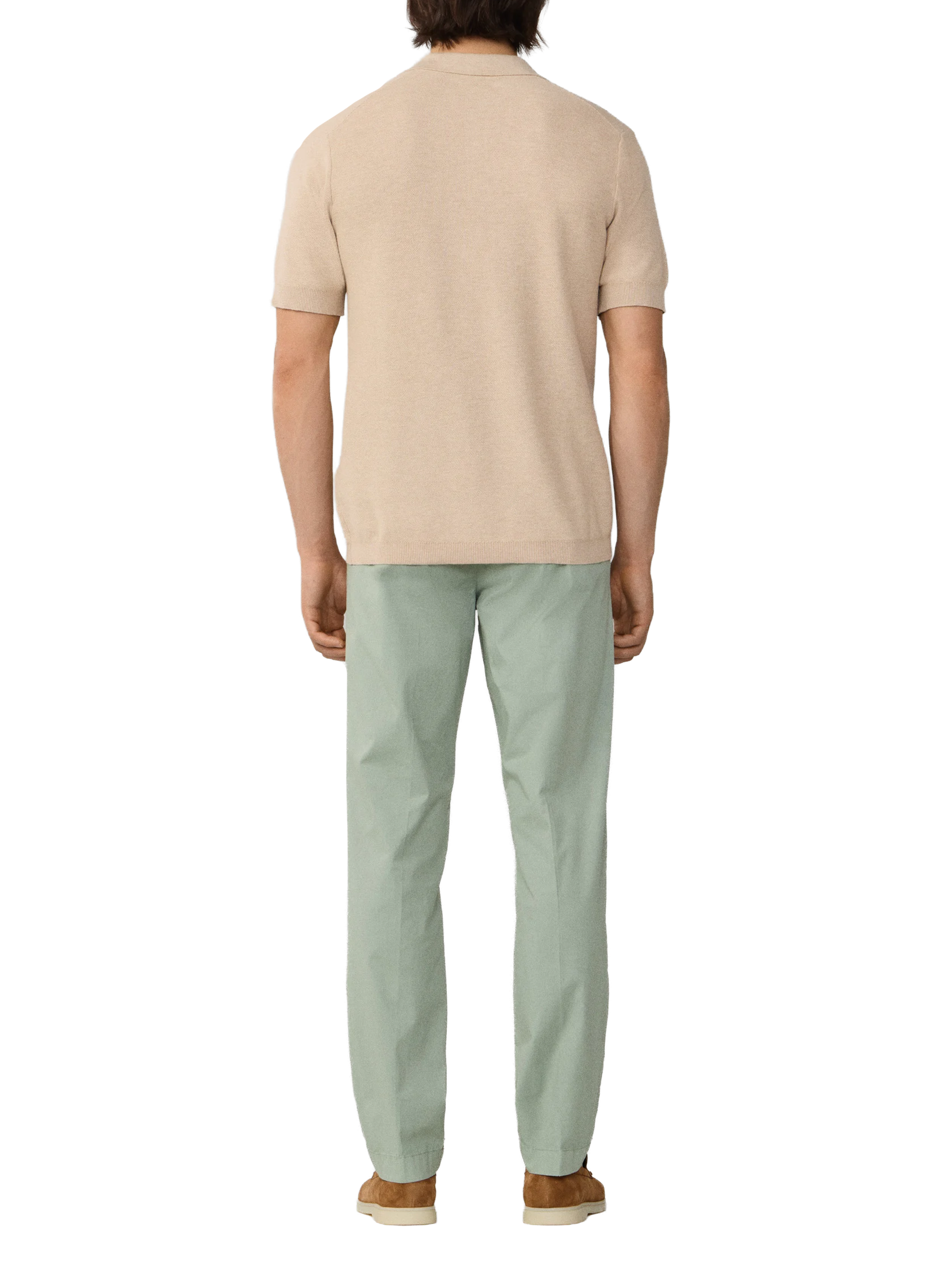 Short-sleeved polo in piqué cotton and cashmere Beige