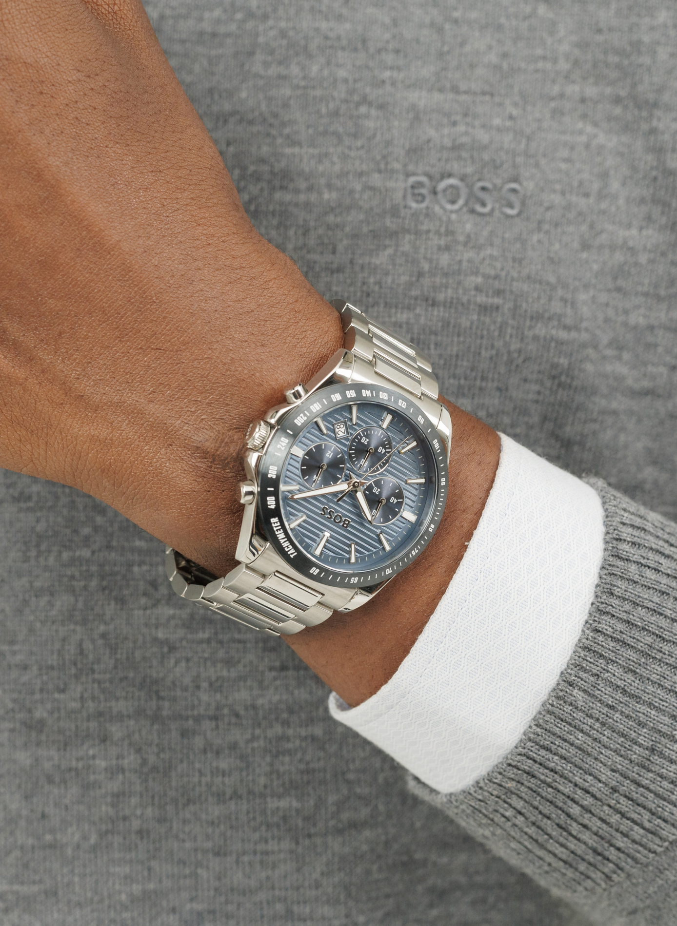 Montre quartz Strike Chrono en acier inoxydable BOSS MONTRES Bleu