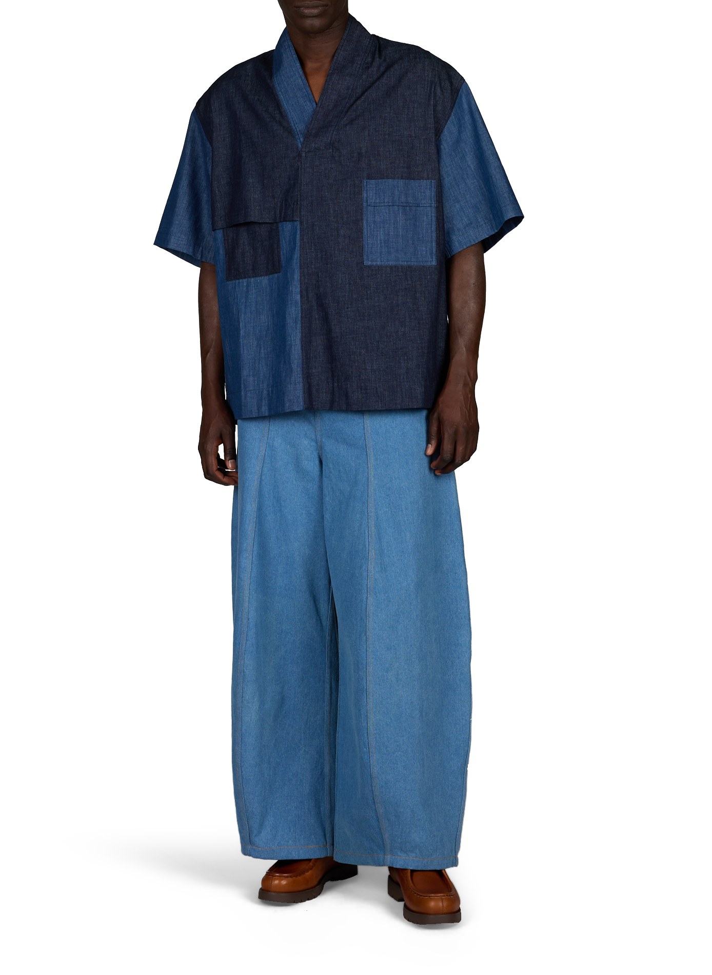 Camicia a taglio squadrato con inserto bicolore in cotone | Blu RENÈ Uomo