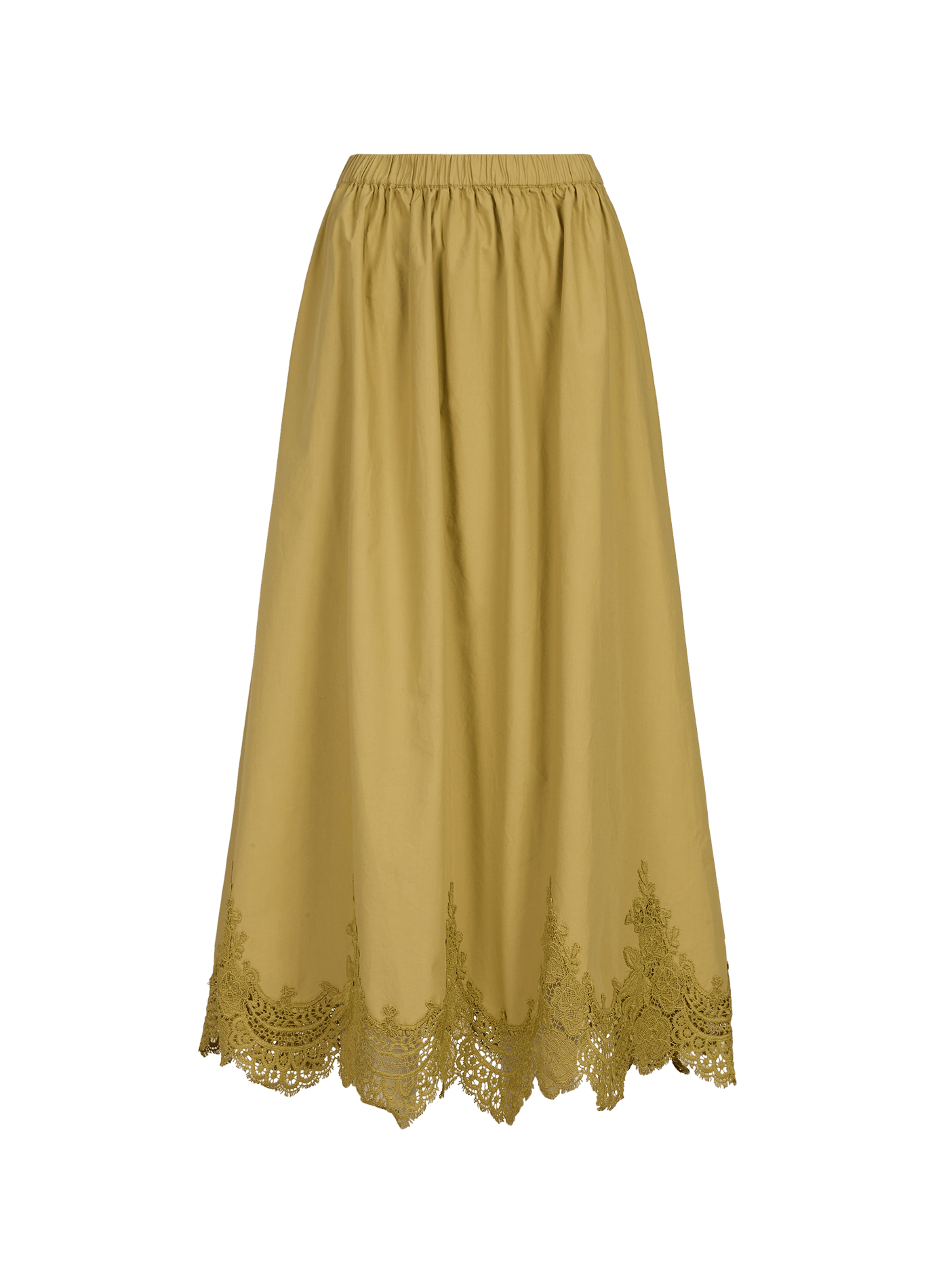 Long cotton embroidered skirt TOPSHOP Khaki