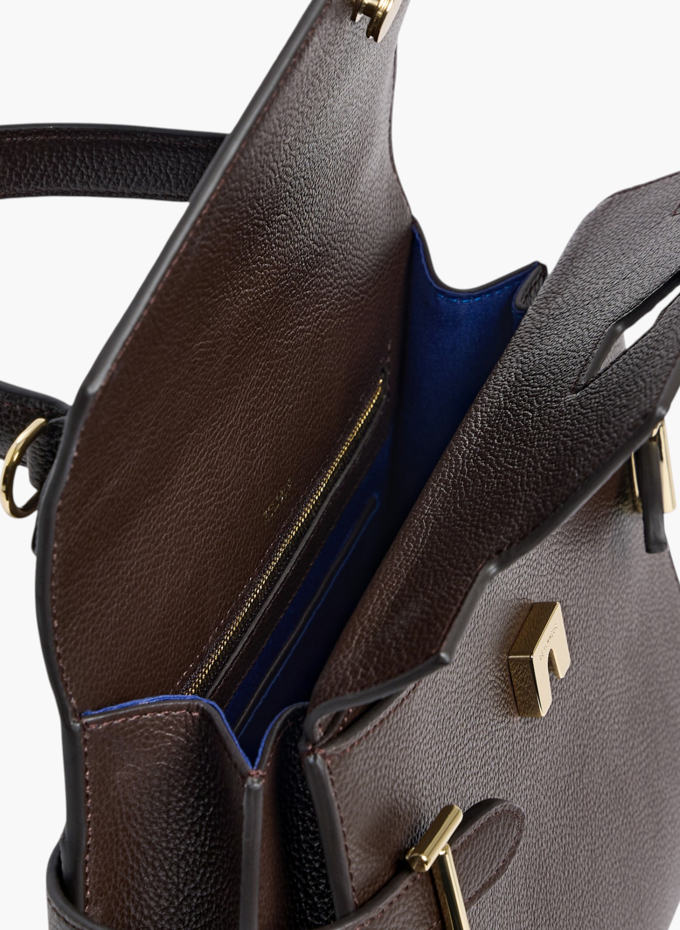 Sac à main double rabat moyen modèle emilie en cuir grainé LE TANNEUR Marron