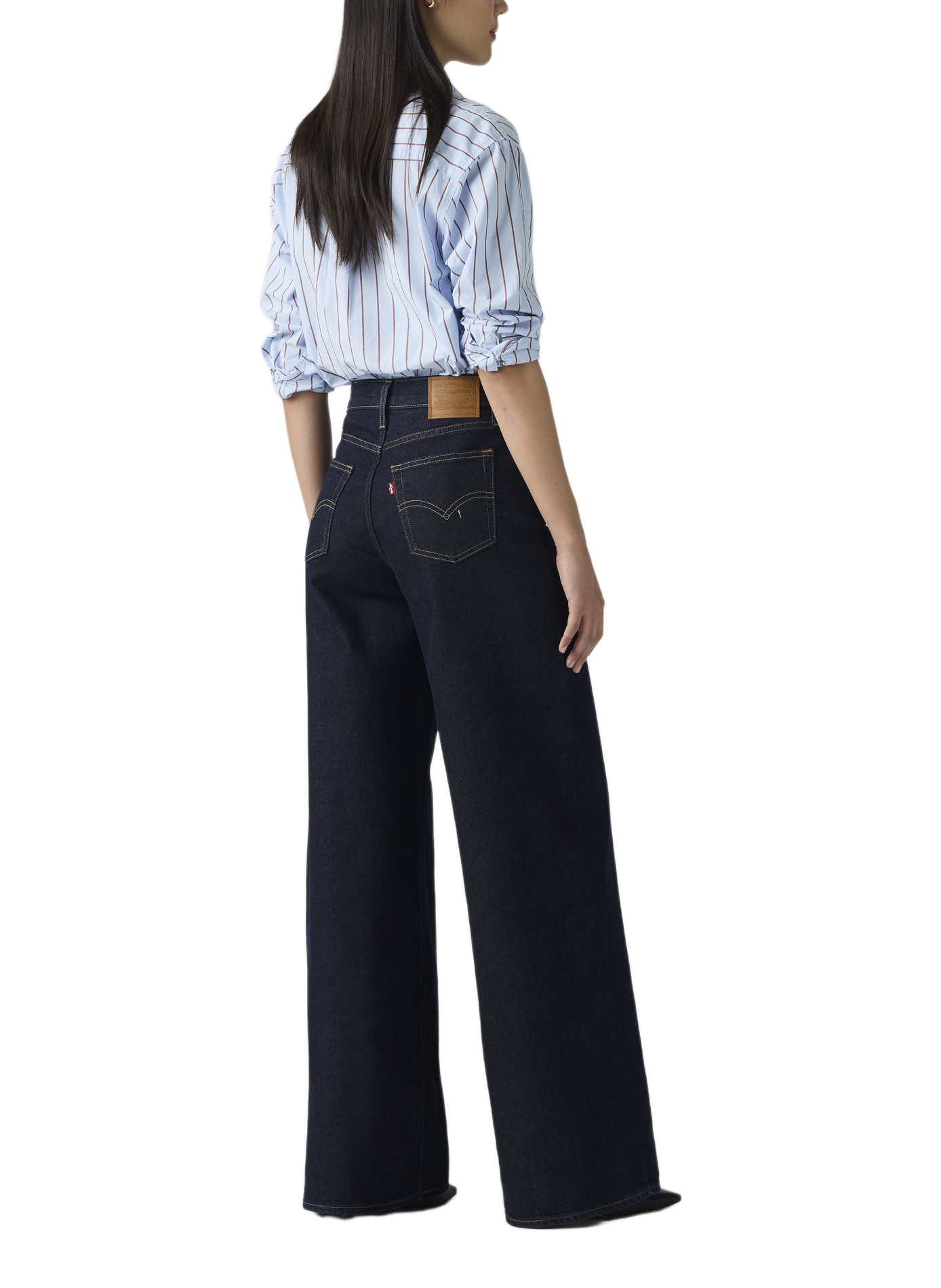 Broek 728 met hoge taille en wijde pijpen van een katoenmix LEVI'S Blauw