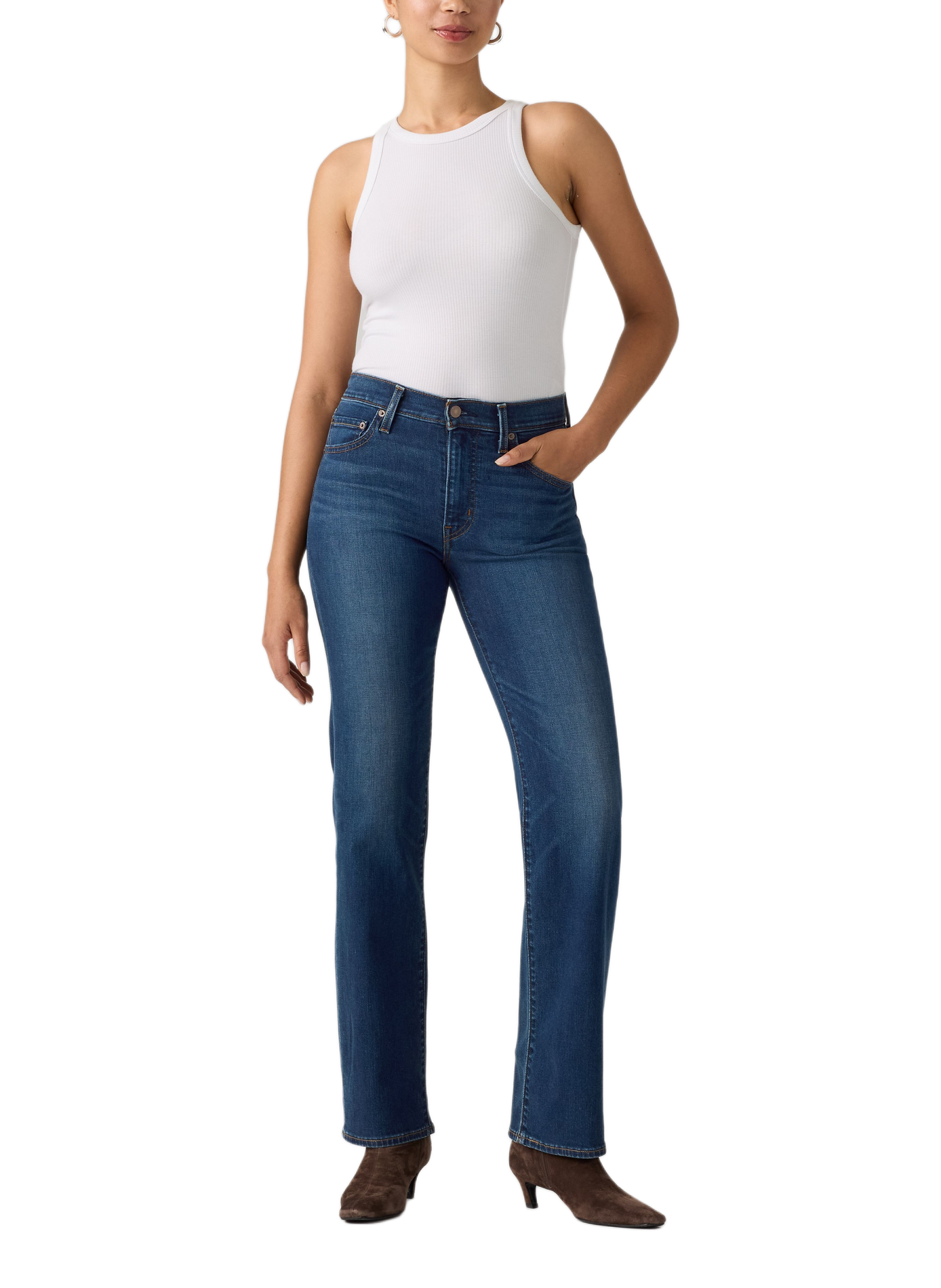 Slim jeans 722 met hoge taille van gemengd katoen LEVI'S Blauw