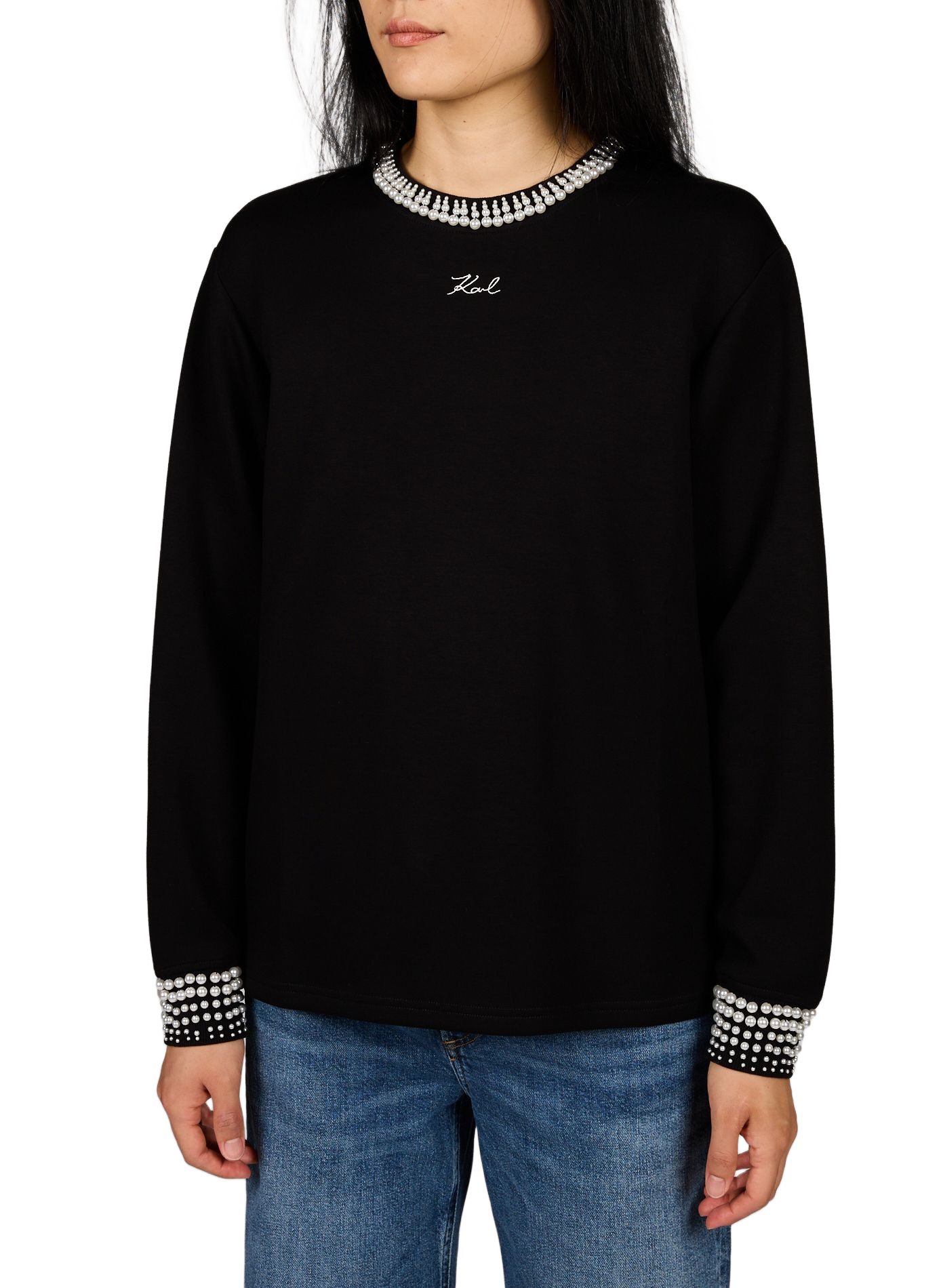 Locker sitzender Pullover mit Perlen KARL LAGERFELD Schwarz