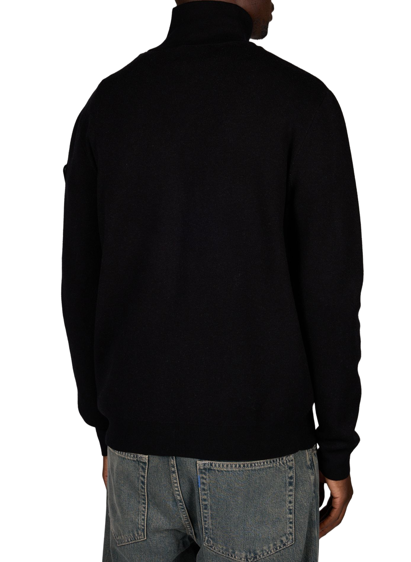 Straight-cut sweater with high collar and zippered pattern. GERTRUDE Black