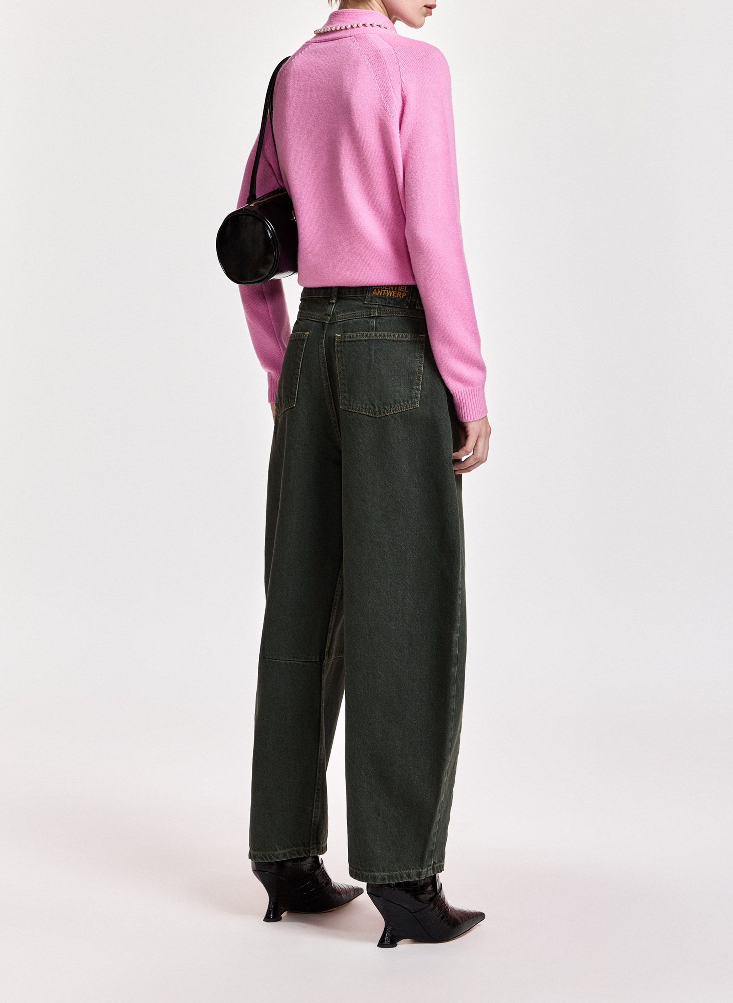 Pull droit col lavallière en laine et cachemire kasa ESSENTIEL ANTWERP Rose