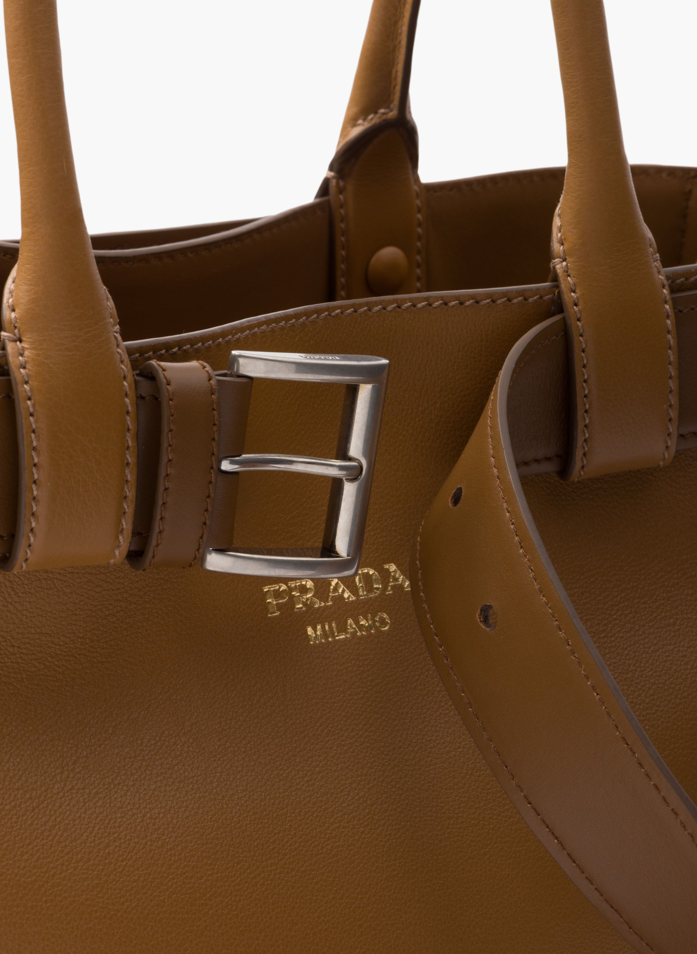 Grand sac à main prada buckle en cuir avec ceintur PRADA Marron
