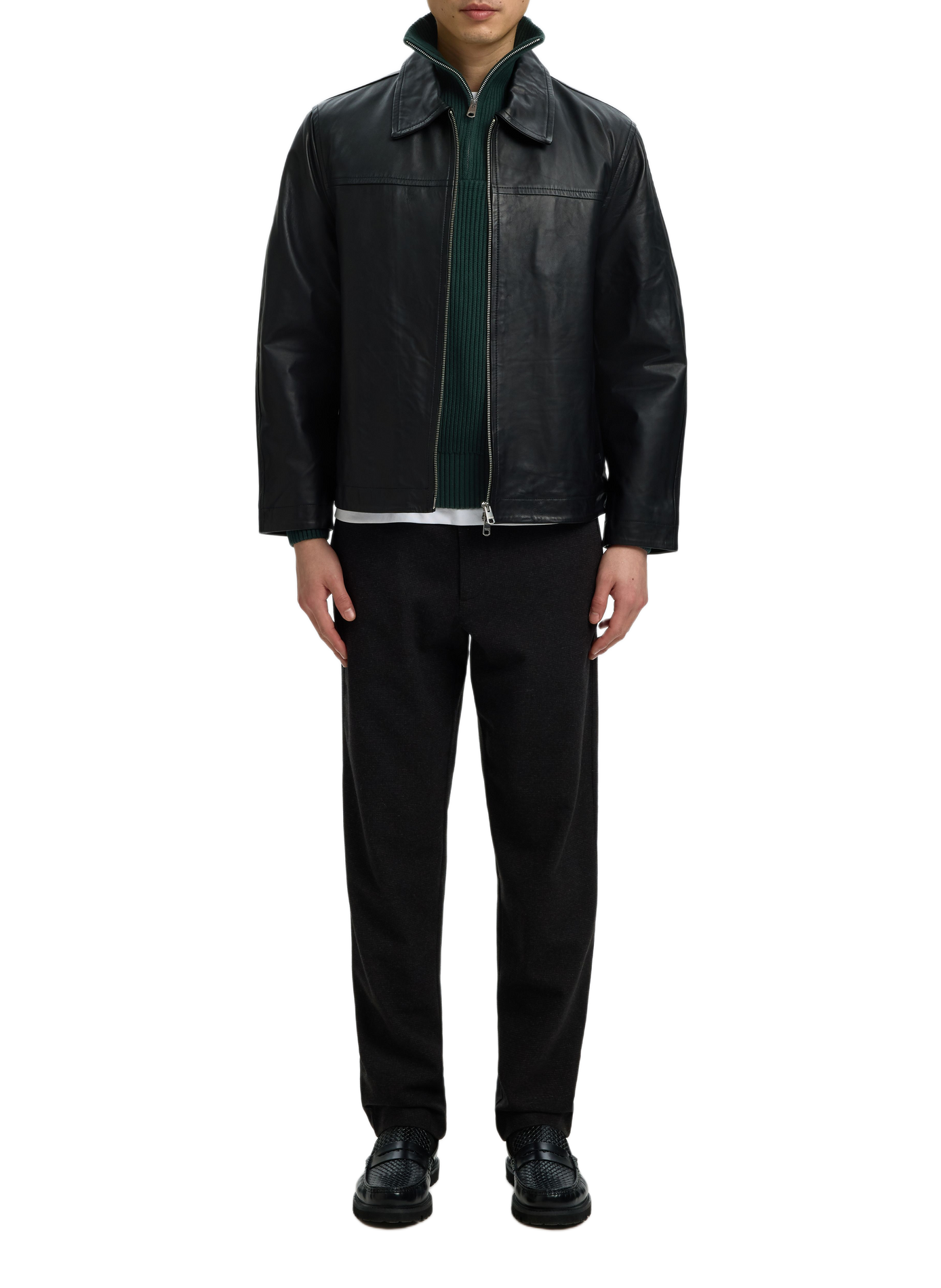 Ribbed cotton high-neck sweater SELECTED Green