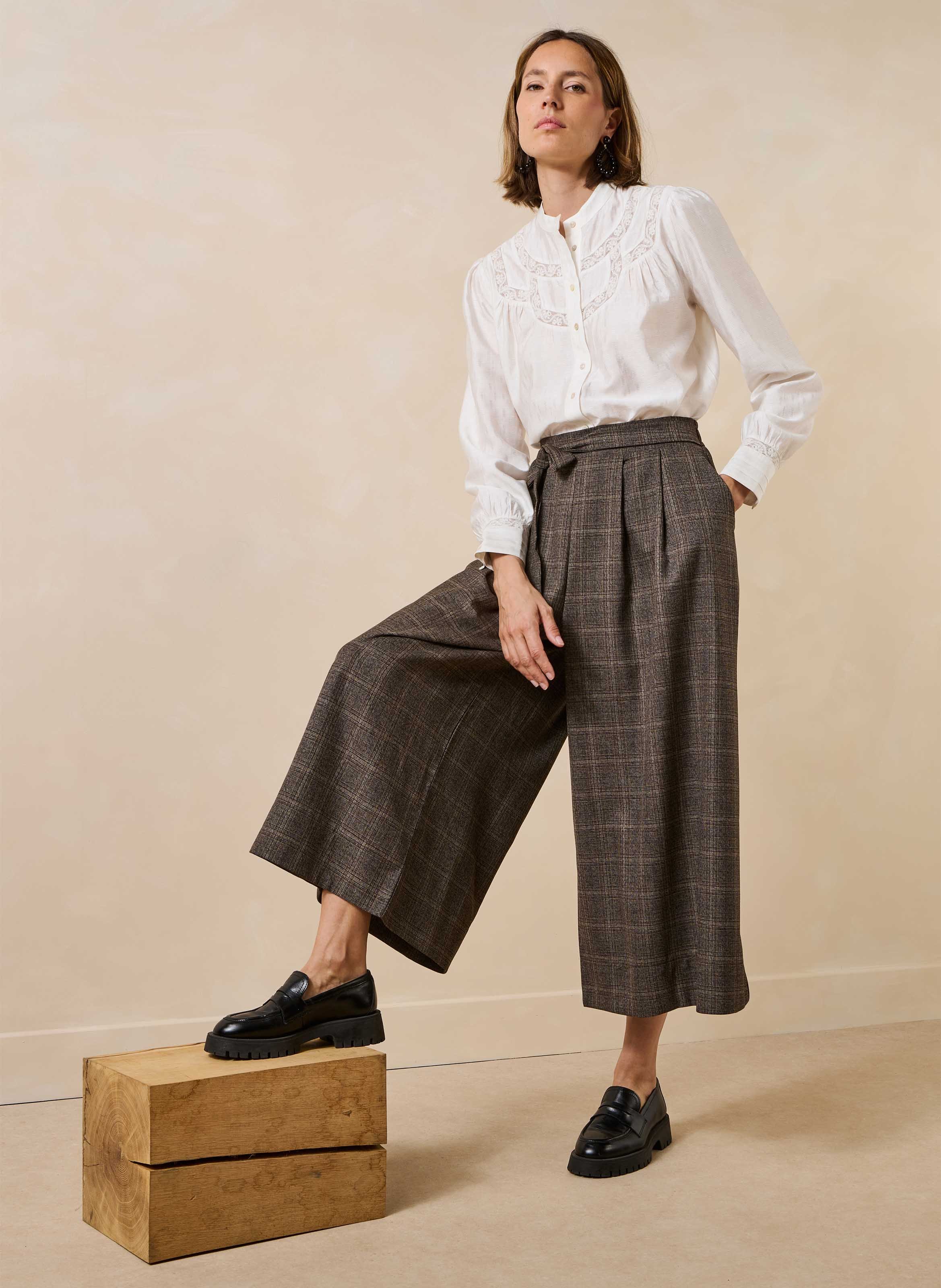 Wijde 7/8-broek met hoge taille LA FEE MARABOUTEE Bruin