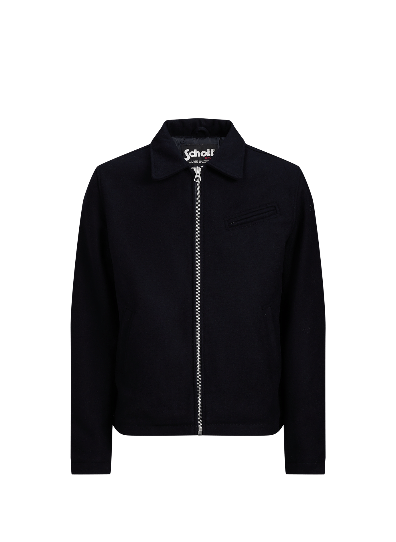 Straight solid color wool blend jacket SCHOTT Blue