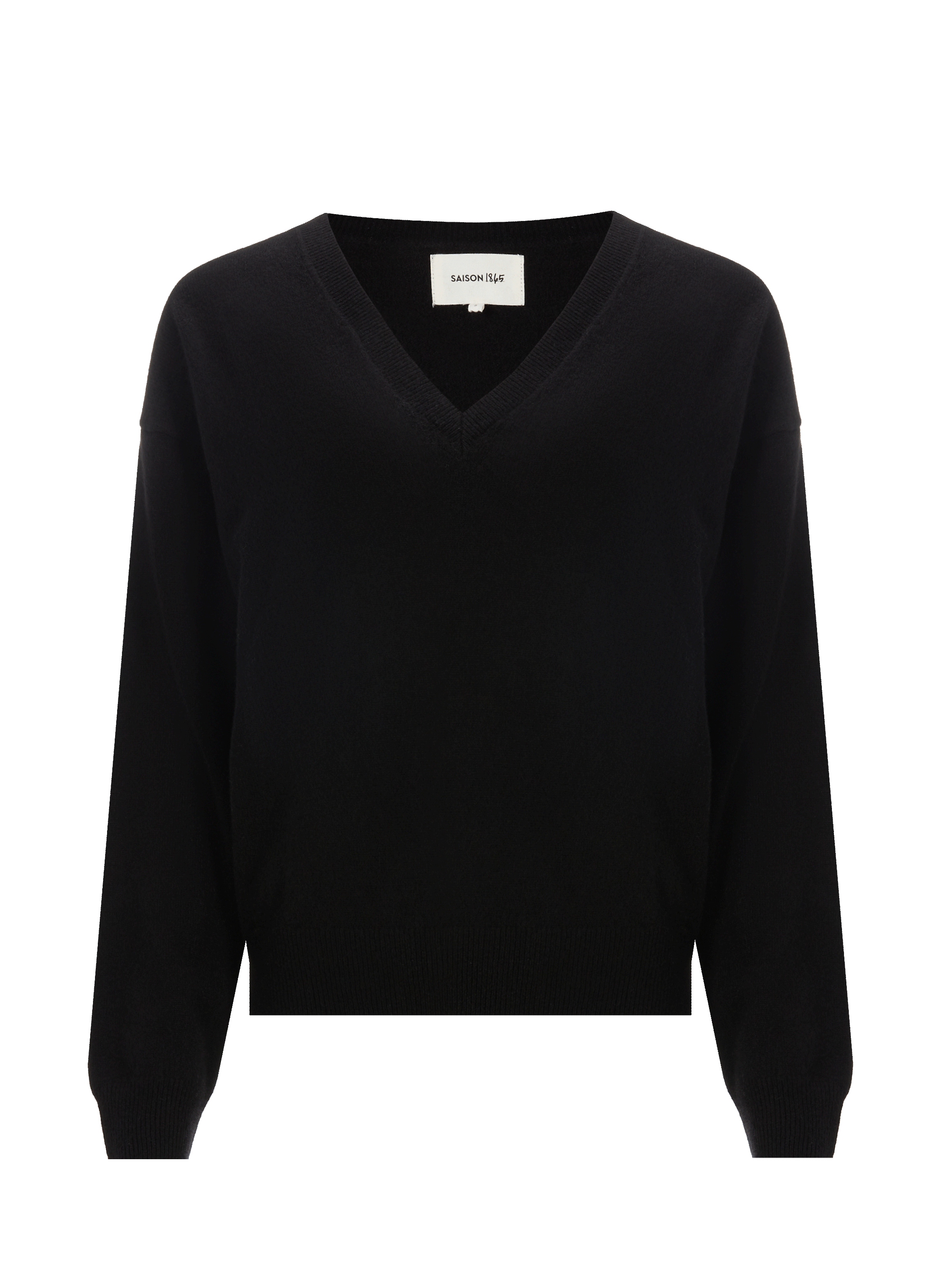 Pull Seven col V en cachemire   Noir