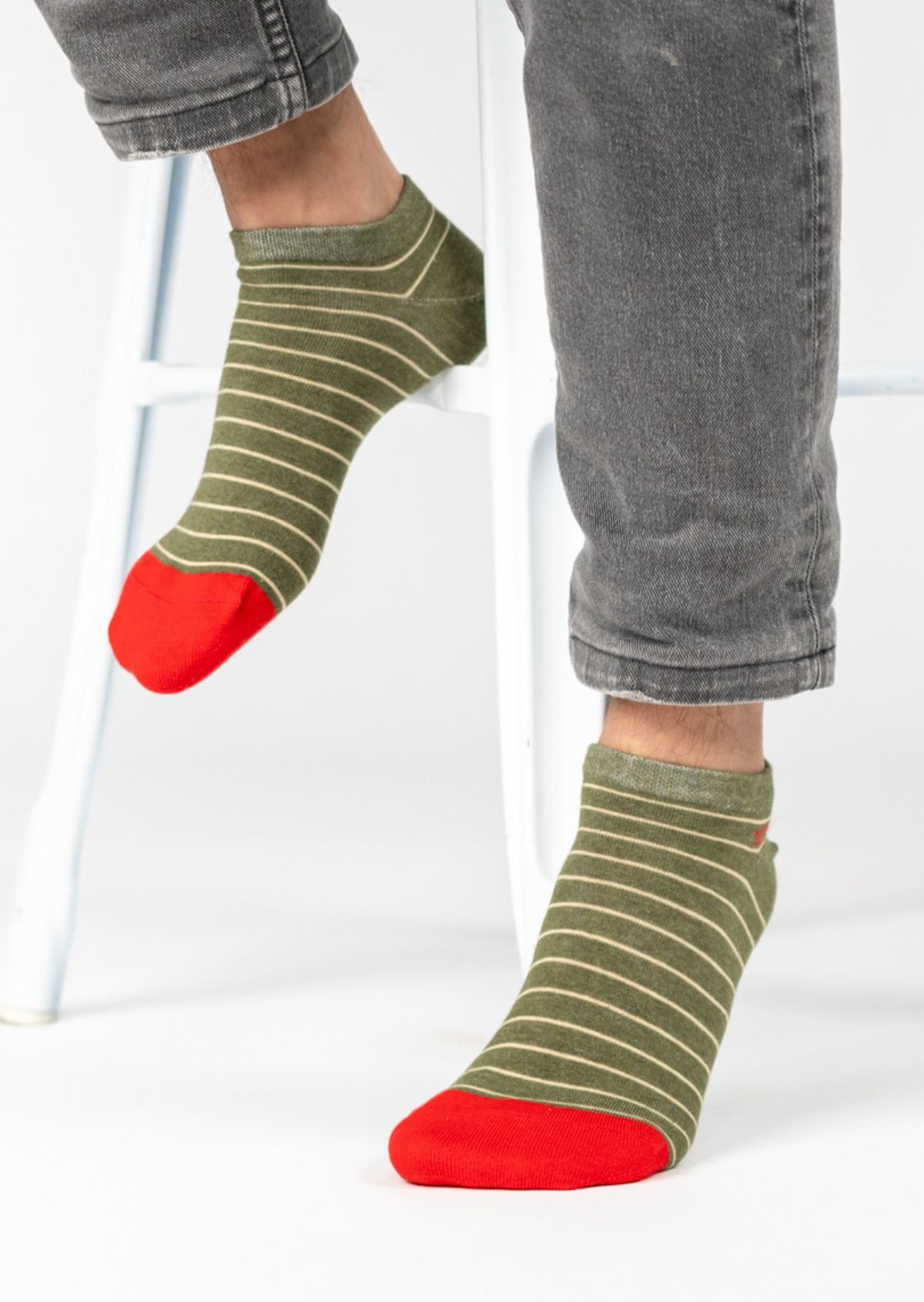 Socquettes en coton peigné à rayures fines BILLYBELT Kaki