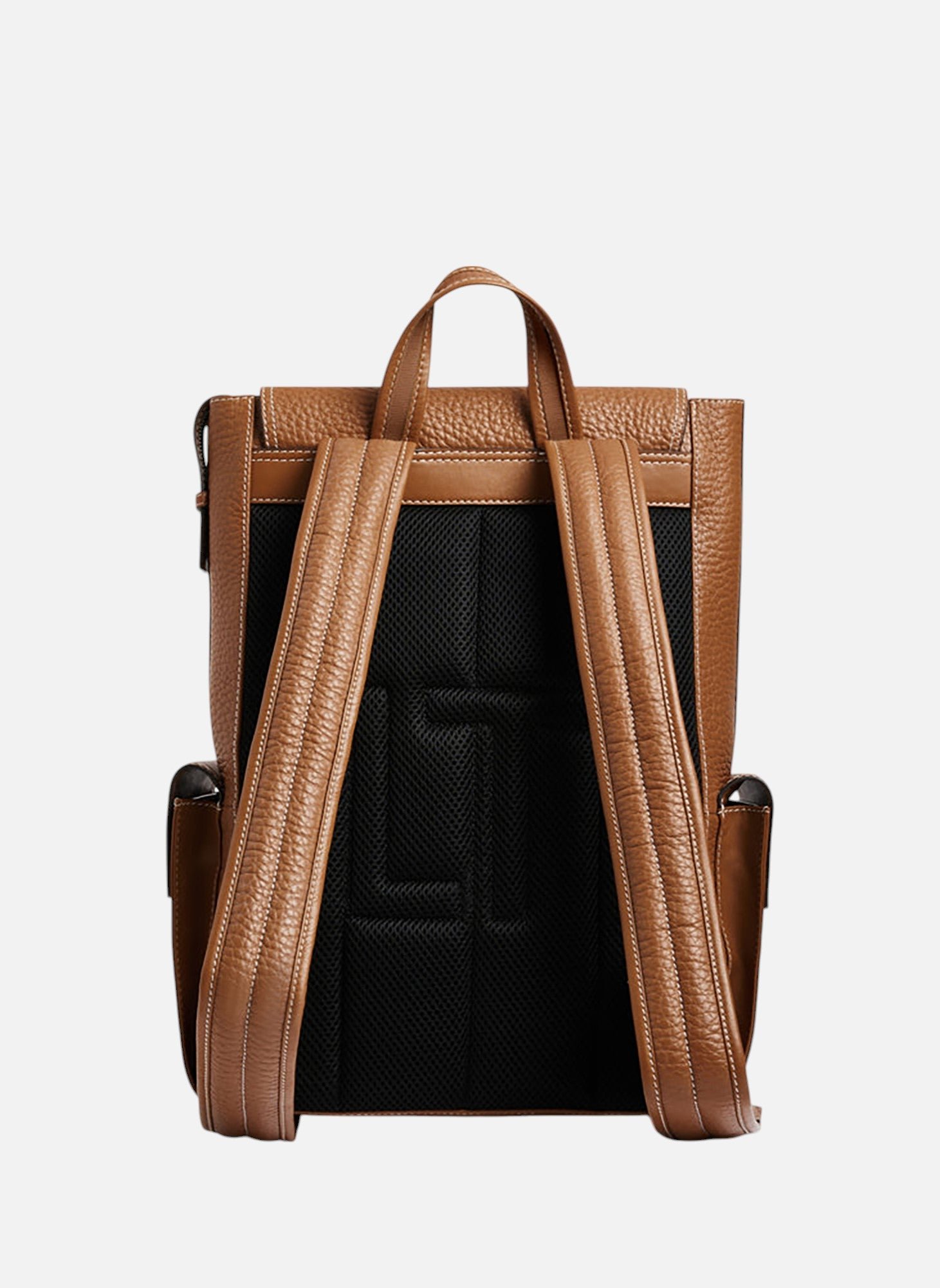 Sac à dos à rabat noah en cuir grain buffle et cuir lisse LE TANNEUR Marron