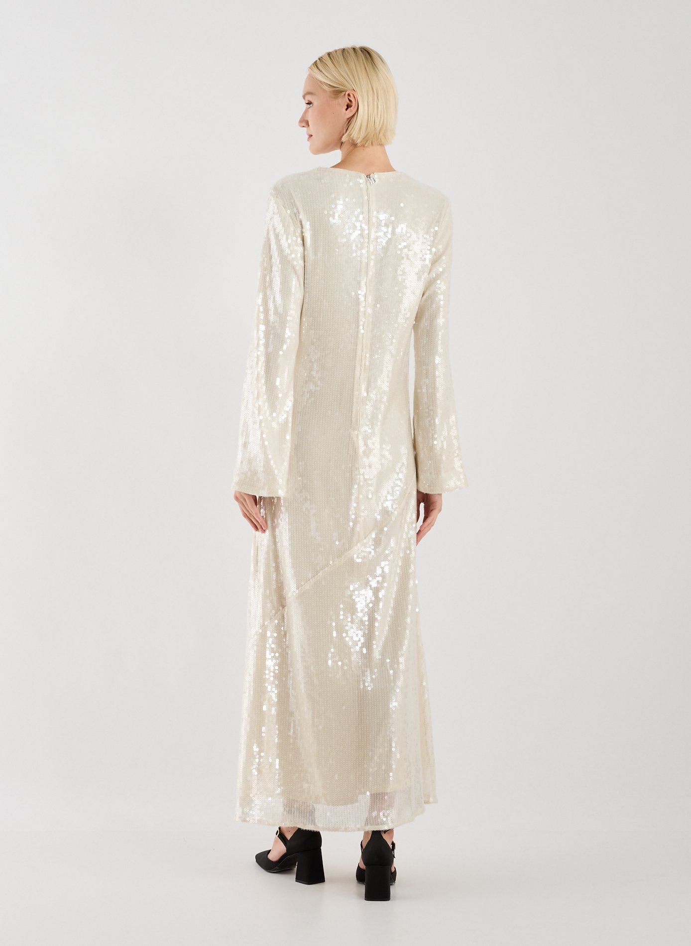 Robe longue en sequins ROTATE Beige