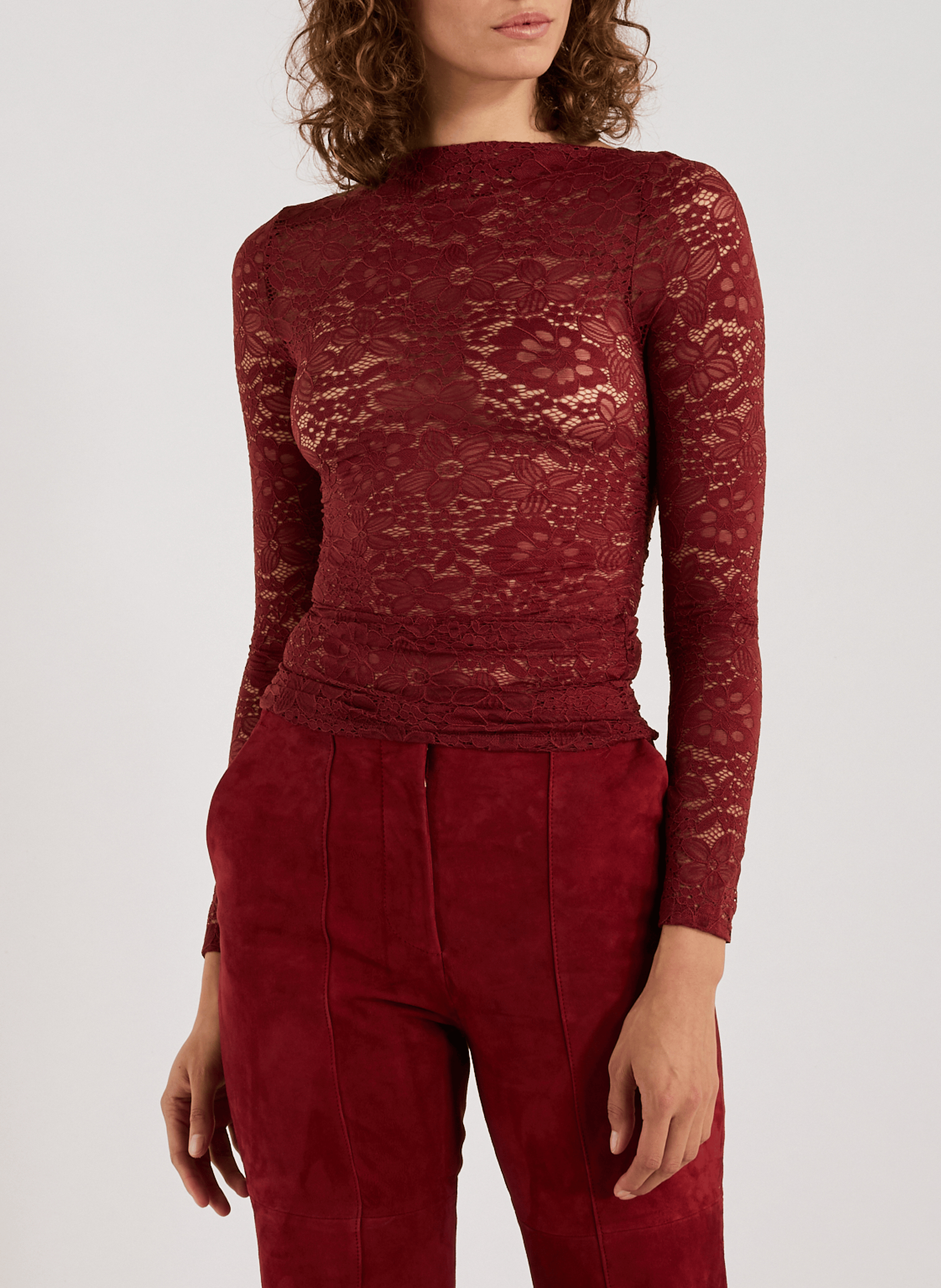 TOPSHOP Cotton lace t-shirt Red