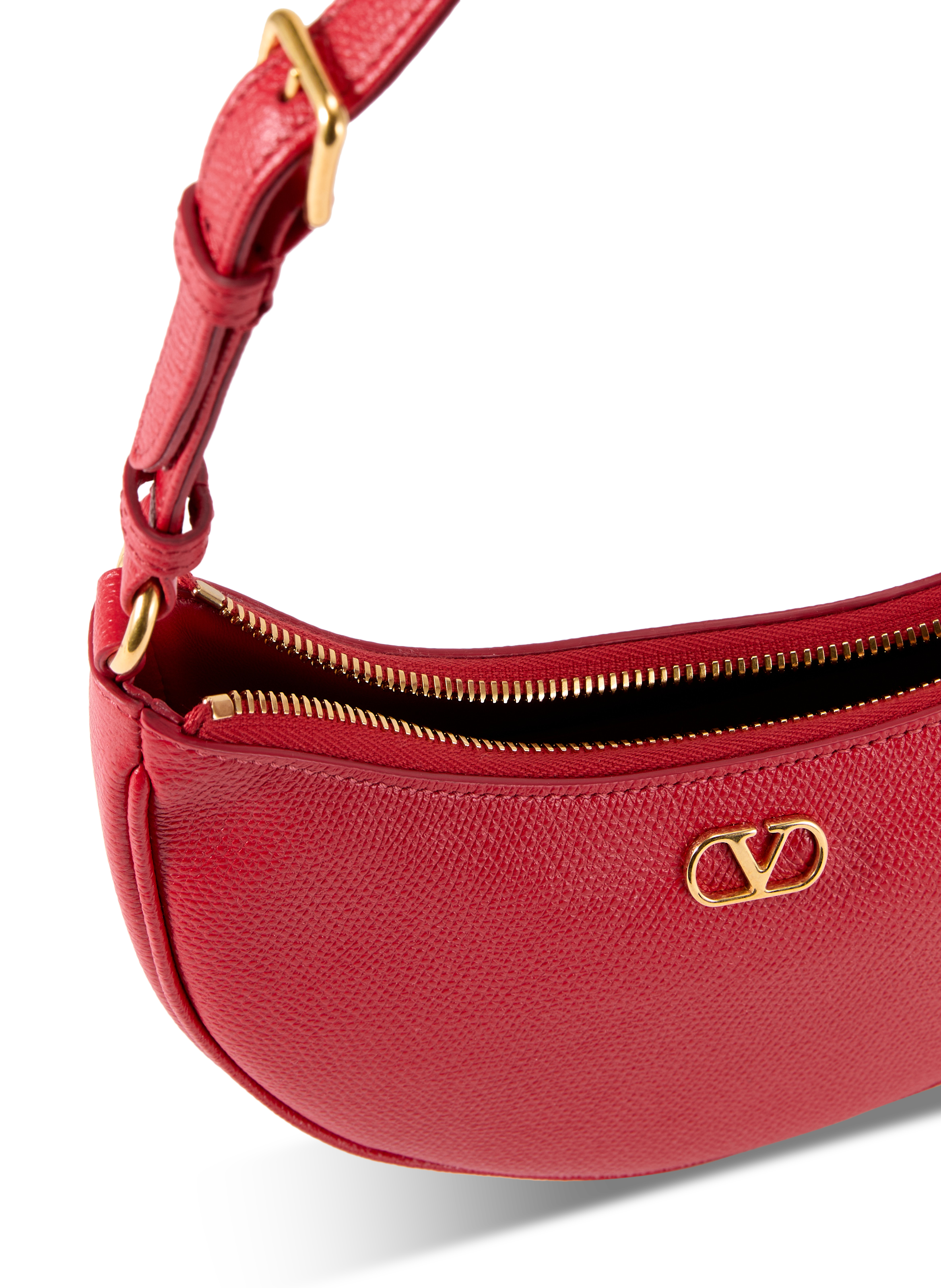 Sac à main Mini Hobo Vlogo en cuir grainé VALENTINO Rouge