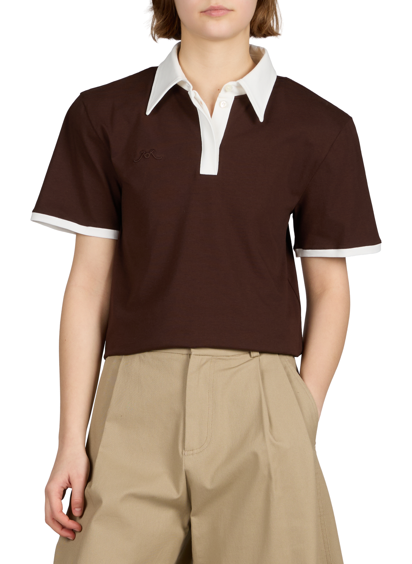 Polo manches courtes en coton mélangé ROWEN ROSE Marron