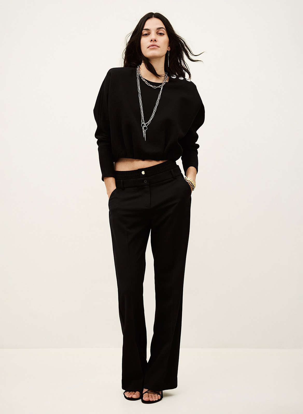 Top bouffant col rond en coton mélangé branny BA&SH Noir