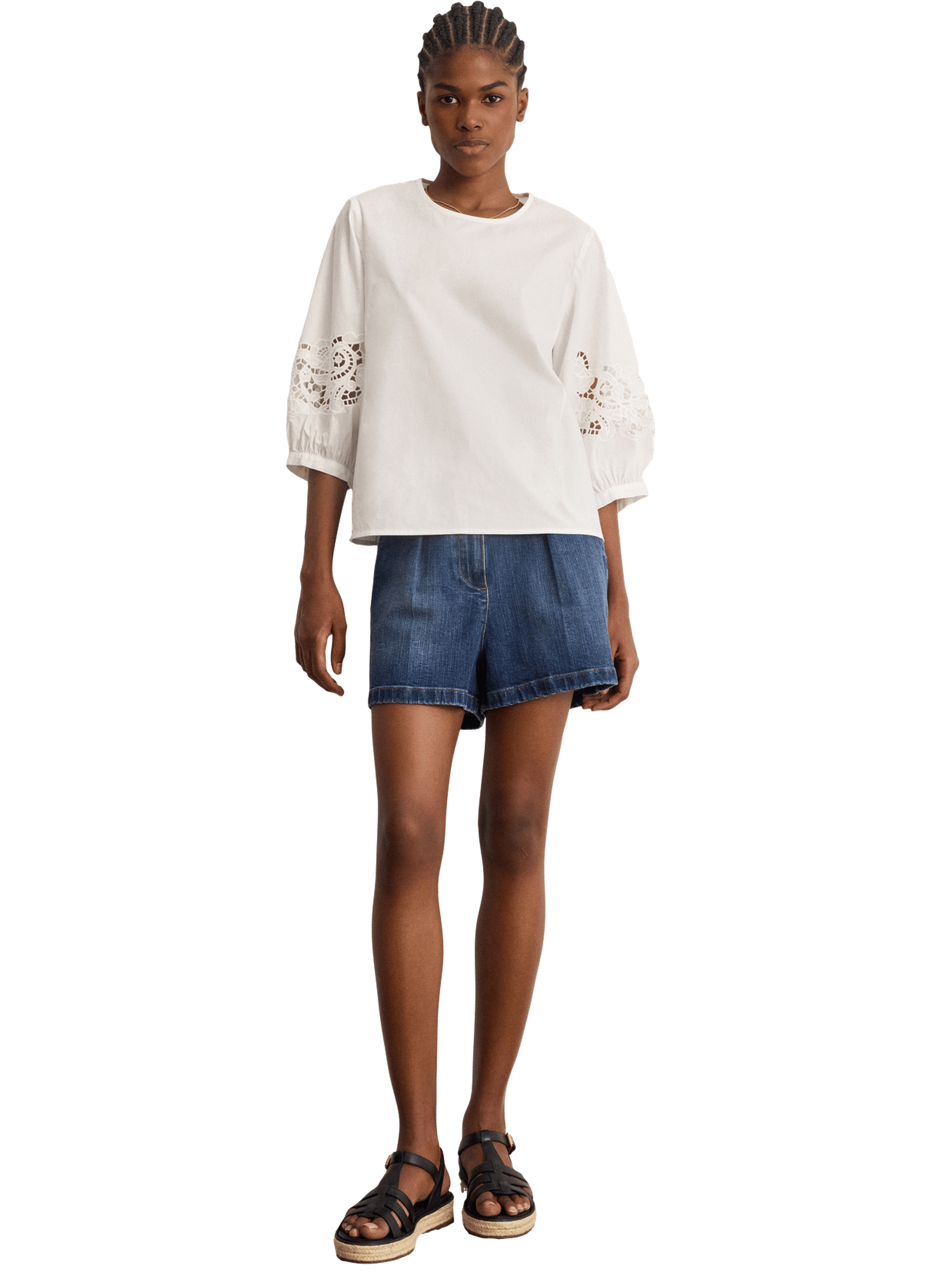 Blouse en coton à broderies - clemence PABLO Blanc