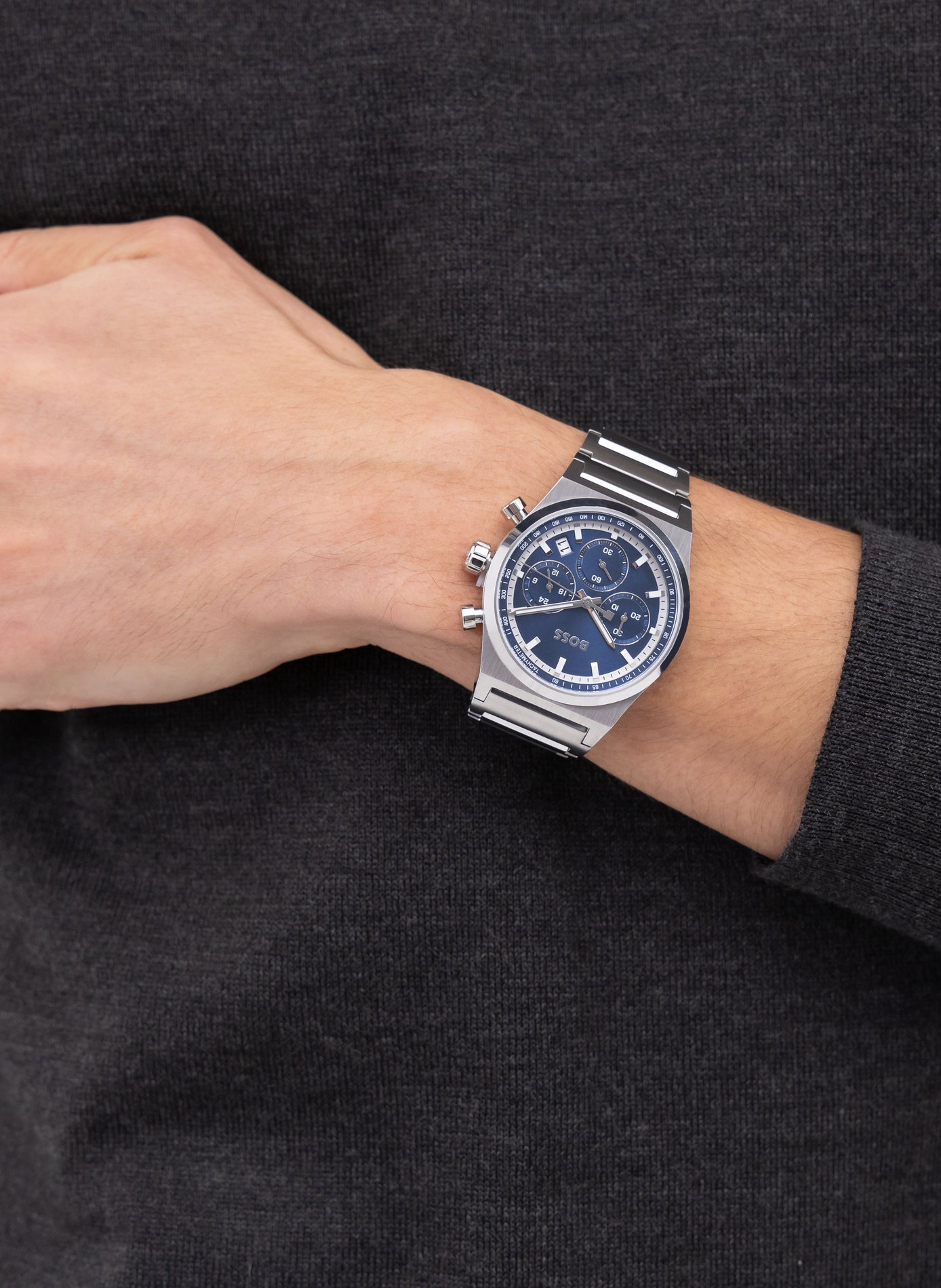 Montre quartz Candor Chrono en acier inoxydable BOSS MONTRES Bleu