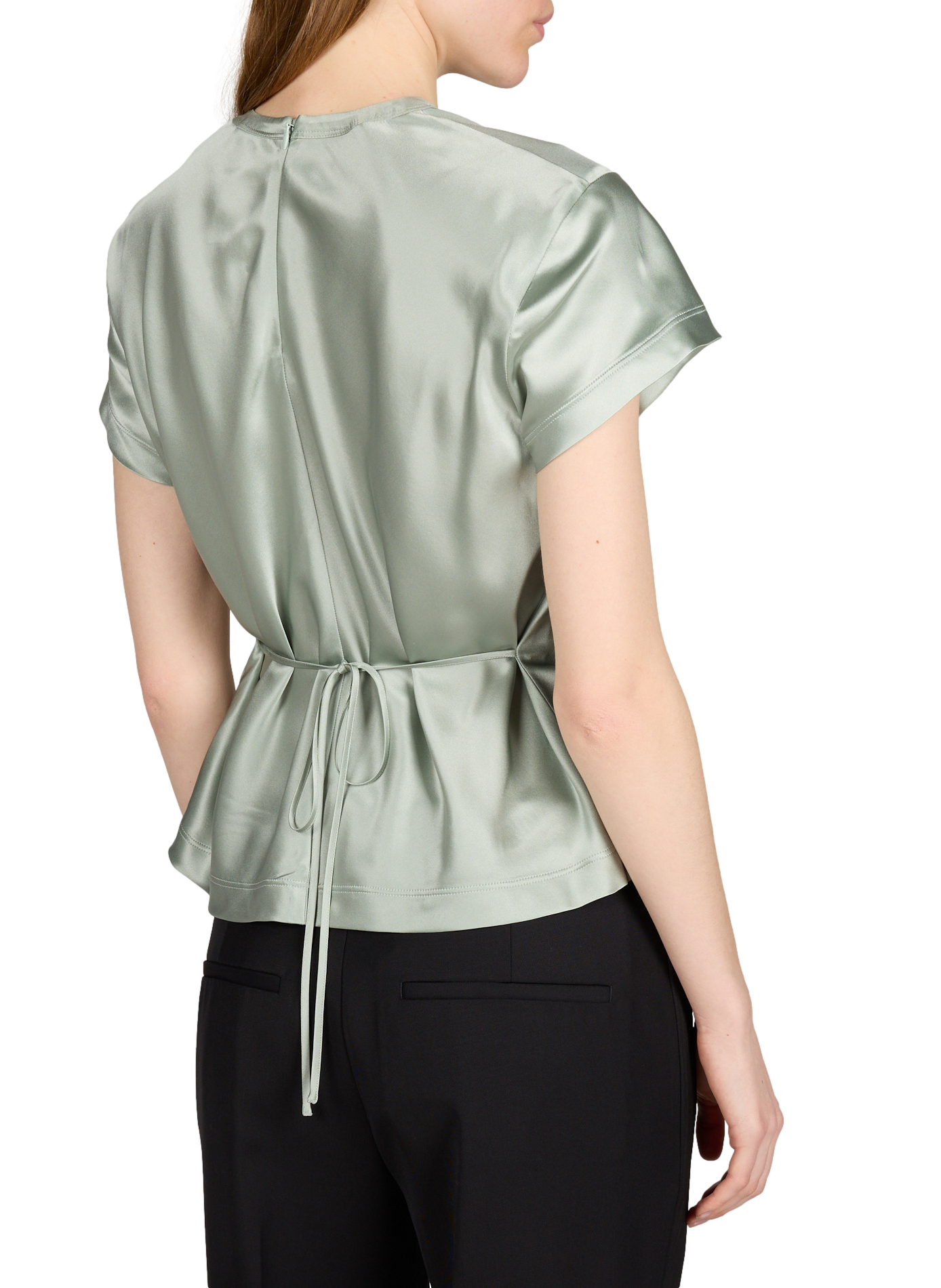 Tee-shirt en satiné à liens en soie HELMUT LANG Gris