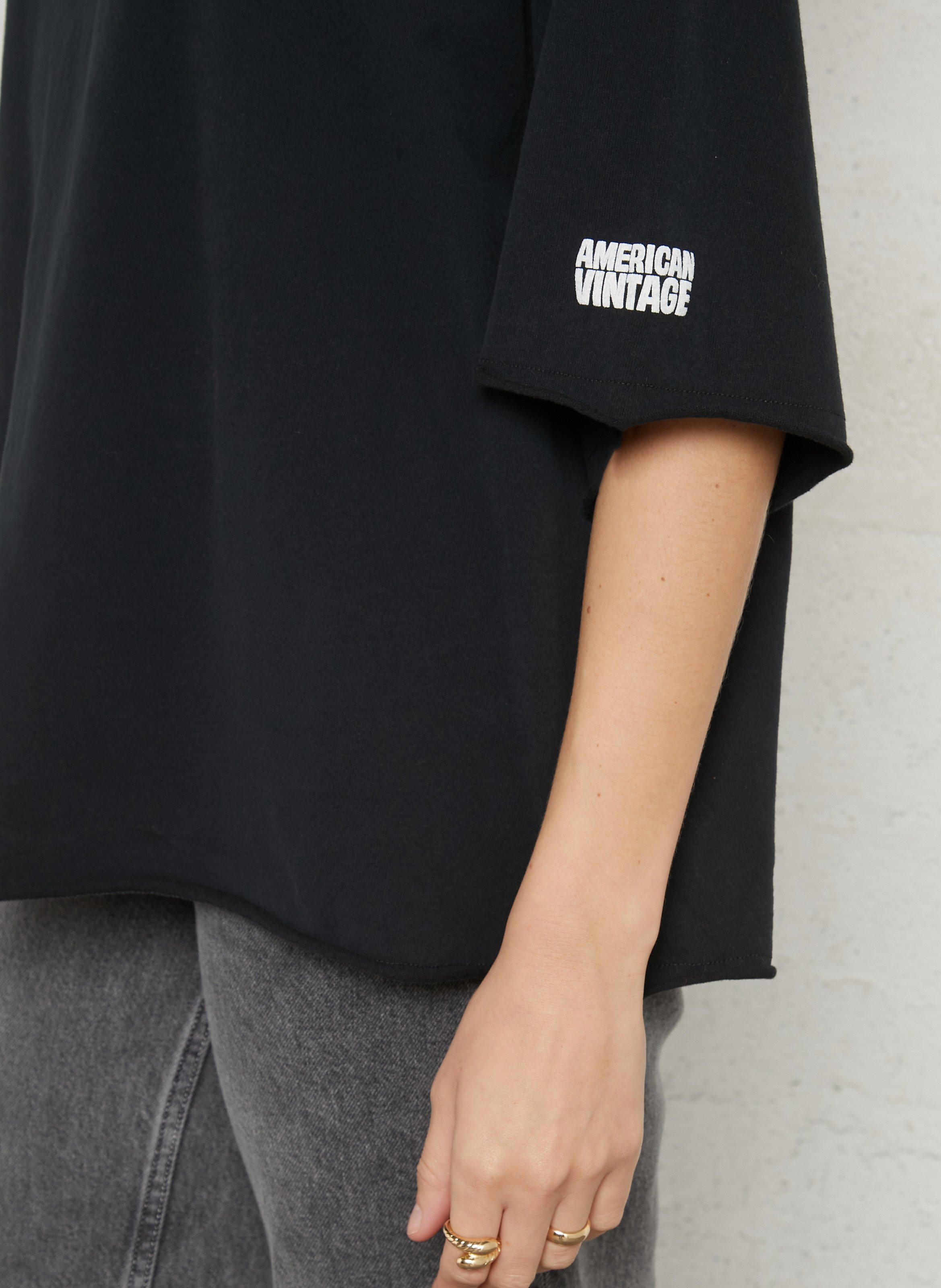 Tee-shirt fluide col rond en coton uni ykobow | Noir AMERICAN VINTAGE Femme