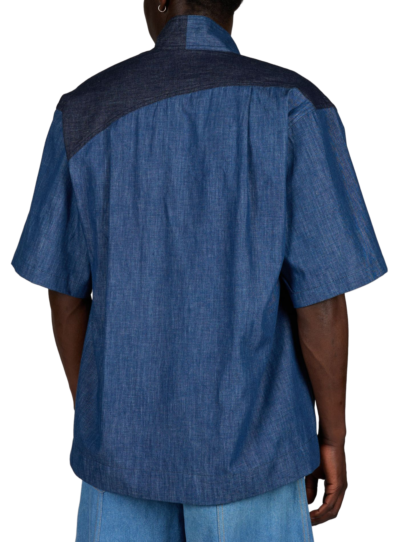 Camicia a taglio squadrato con inserto bicolore in cotone | Blu RENÈ Uomo