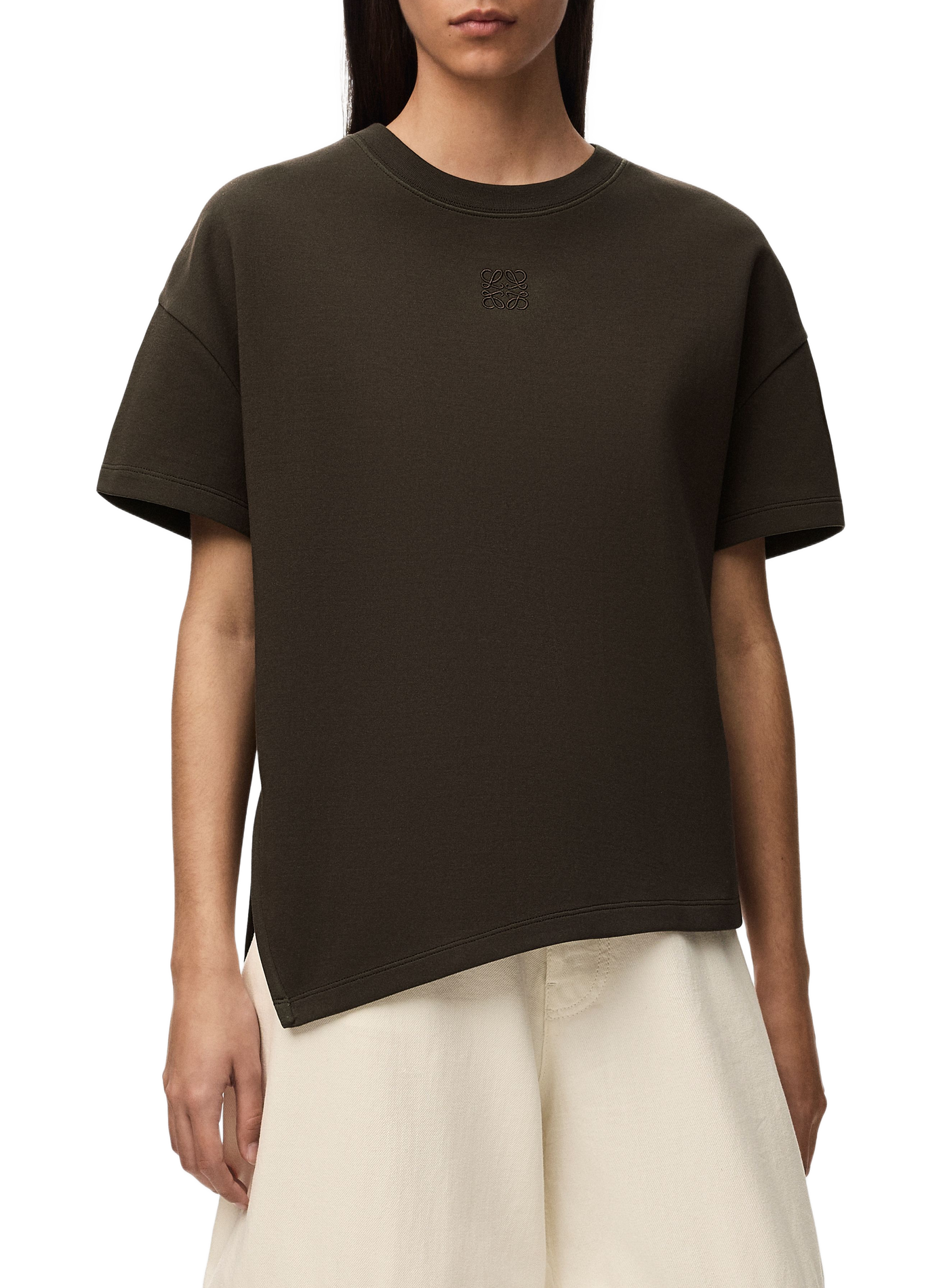 Asymmetric blended cotton T-shirt LOEWE Brown