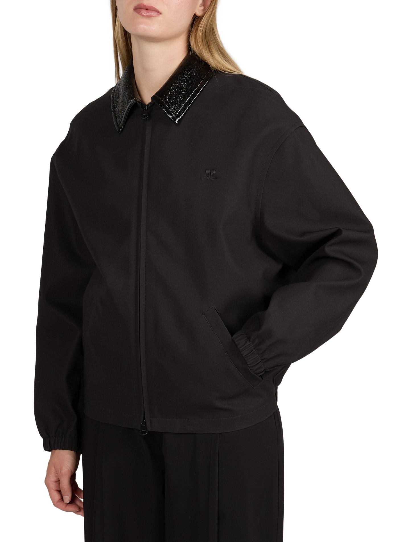 Jacke mit glänzendem Kragen aus Baumwolle COURRÈGES Schwarz