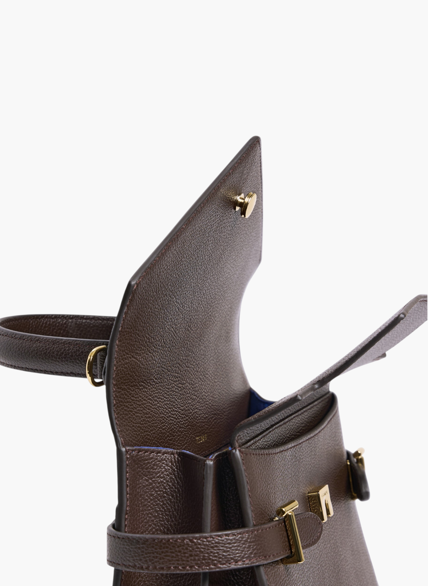 Sac à main double rabat moyen modèle emilie en cuir grainé LE TANNEUR Marron