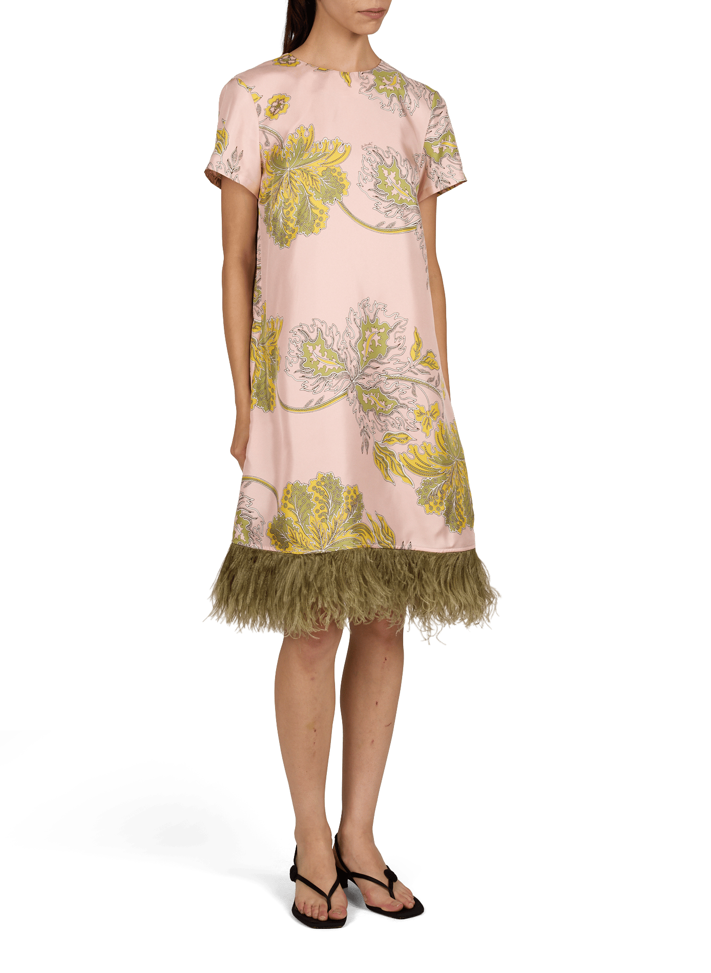 Robe MINI SWING en soie avec plumes LA DOUBLEJ Rose