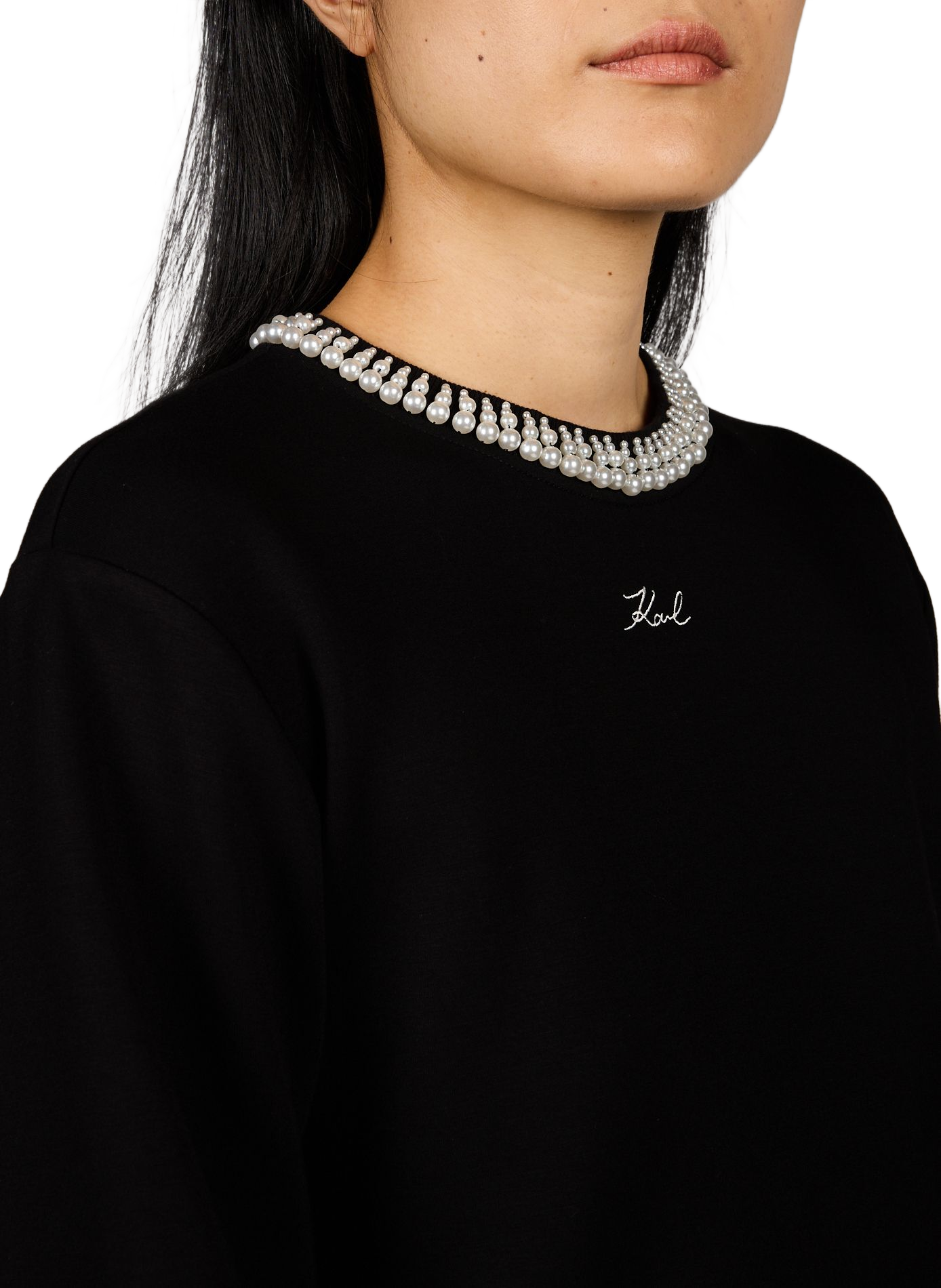 Locker sitzender Pullover mit Perlen KARL LAGERFELD Schwarz