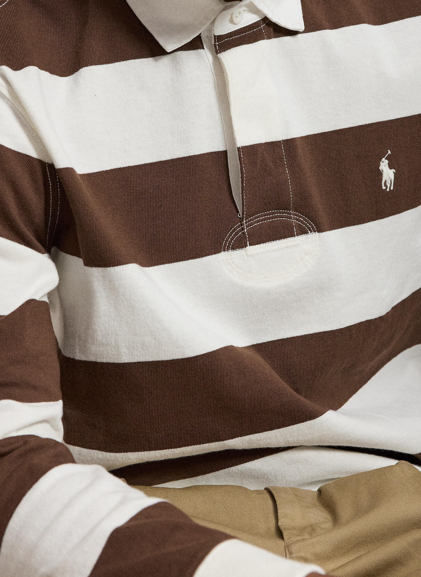 Polo rayé manches longues en coton | Beige POLO RALPH LAUREN Homme