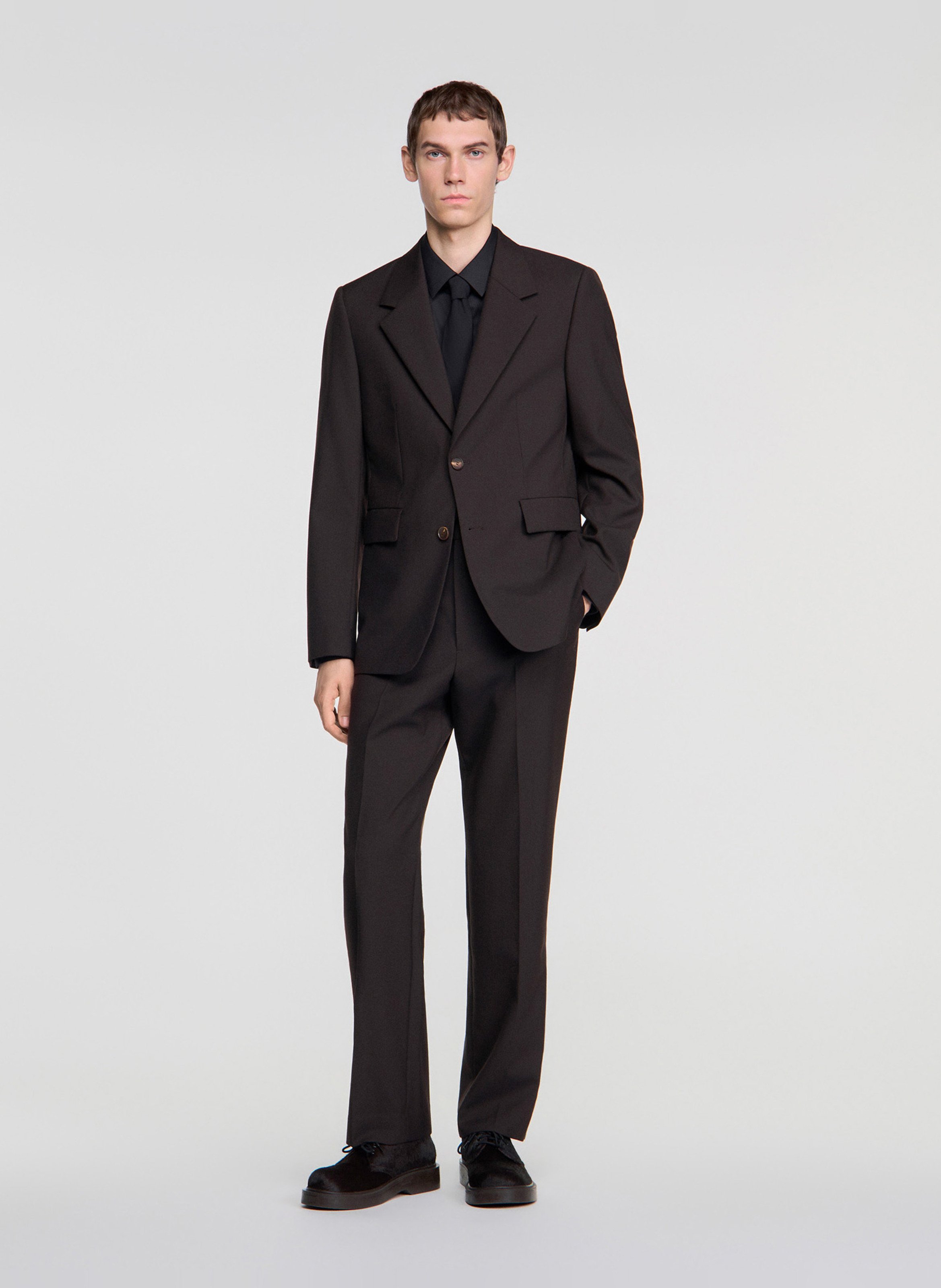 Veste col tailleur en laine SANDRO Marron
