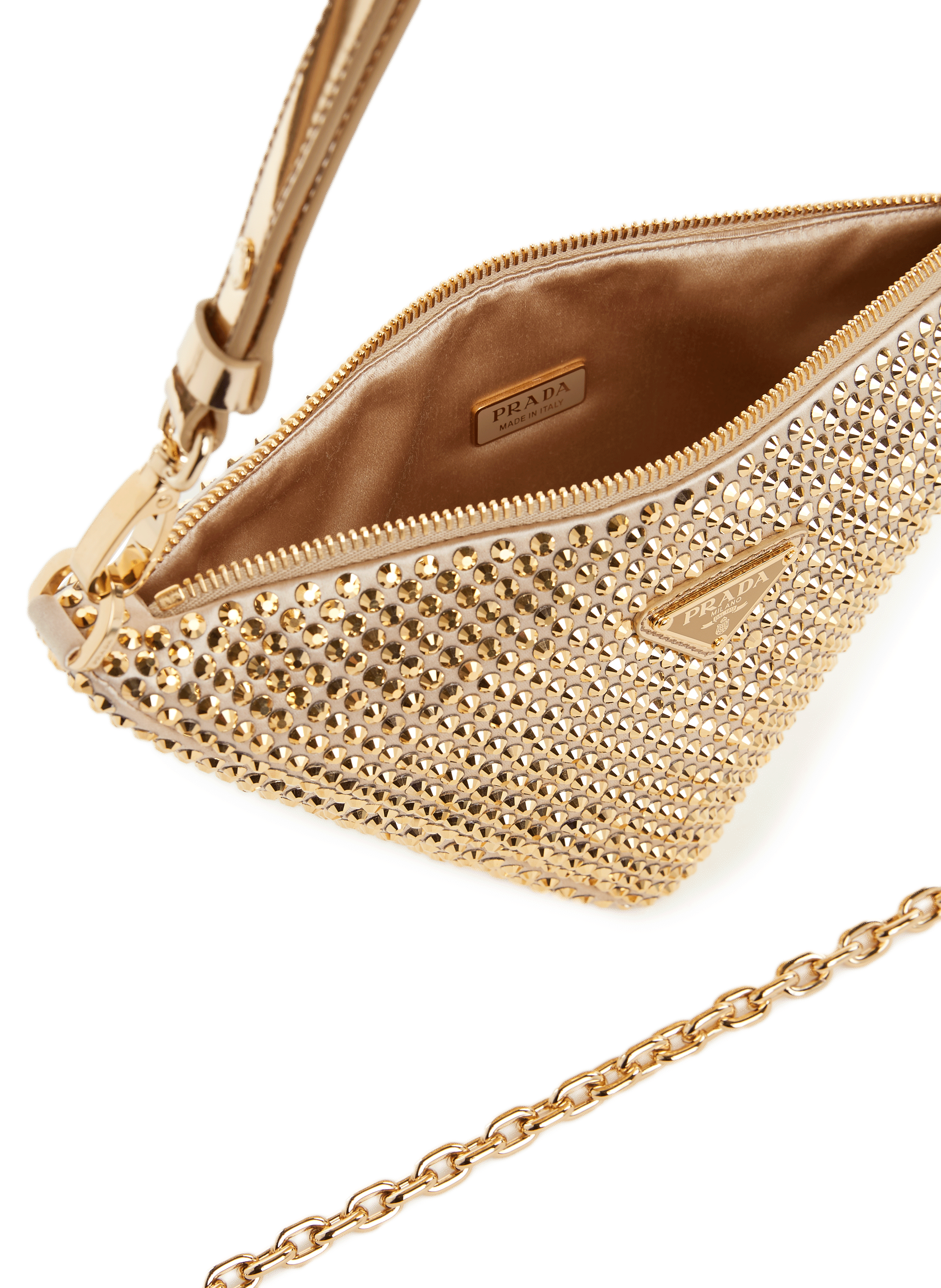 Mini sac Triangle à strass PRADA Doré