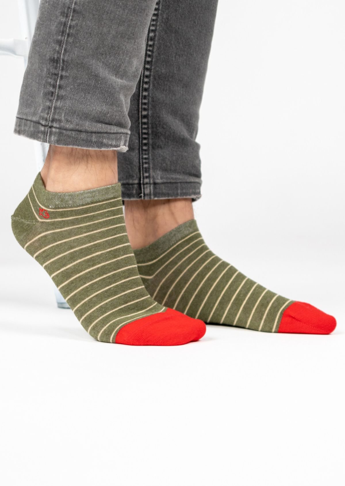 Socquettes en coton peigné à rayures fines BILLYBELT Kaki