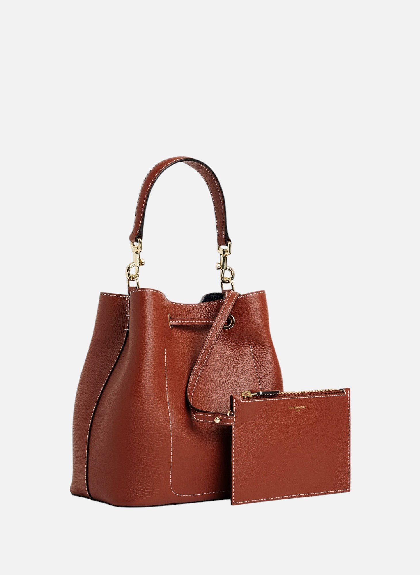 Sac seau louise en cuir grainé LE TANNEUR Marron