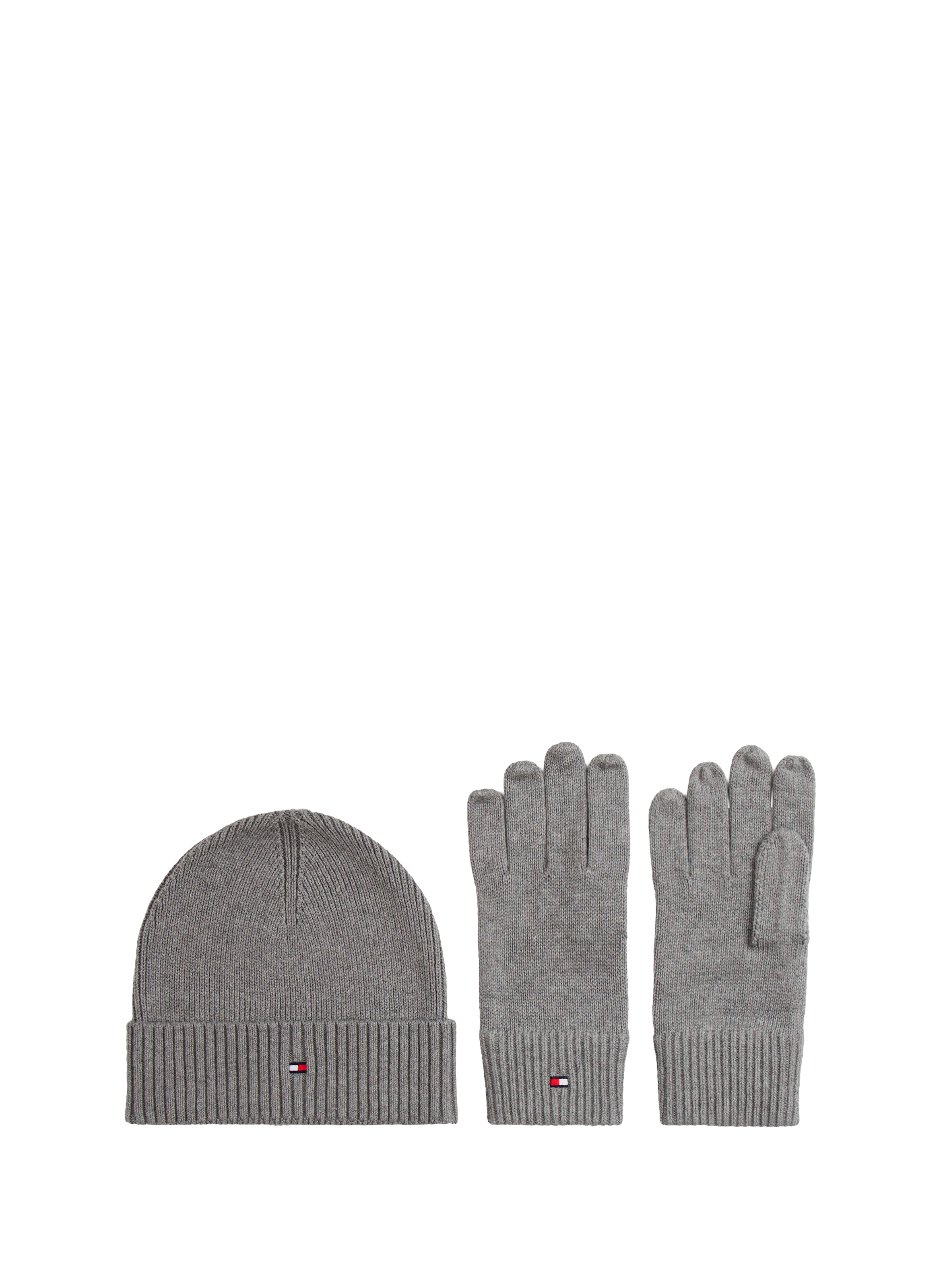 Bonnet et gants en coton et cachemire TOMMY HILFIGER Gris
