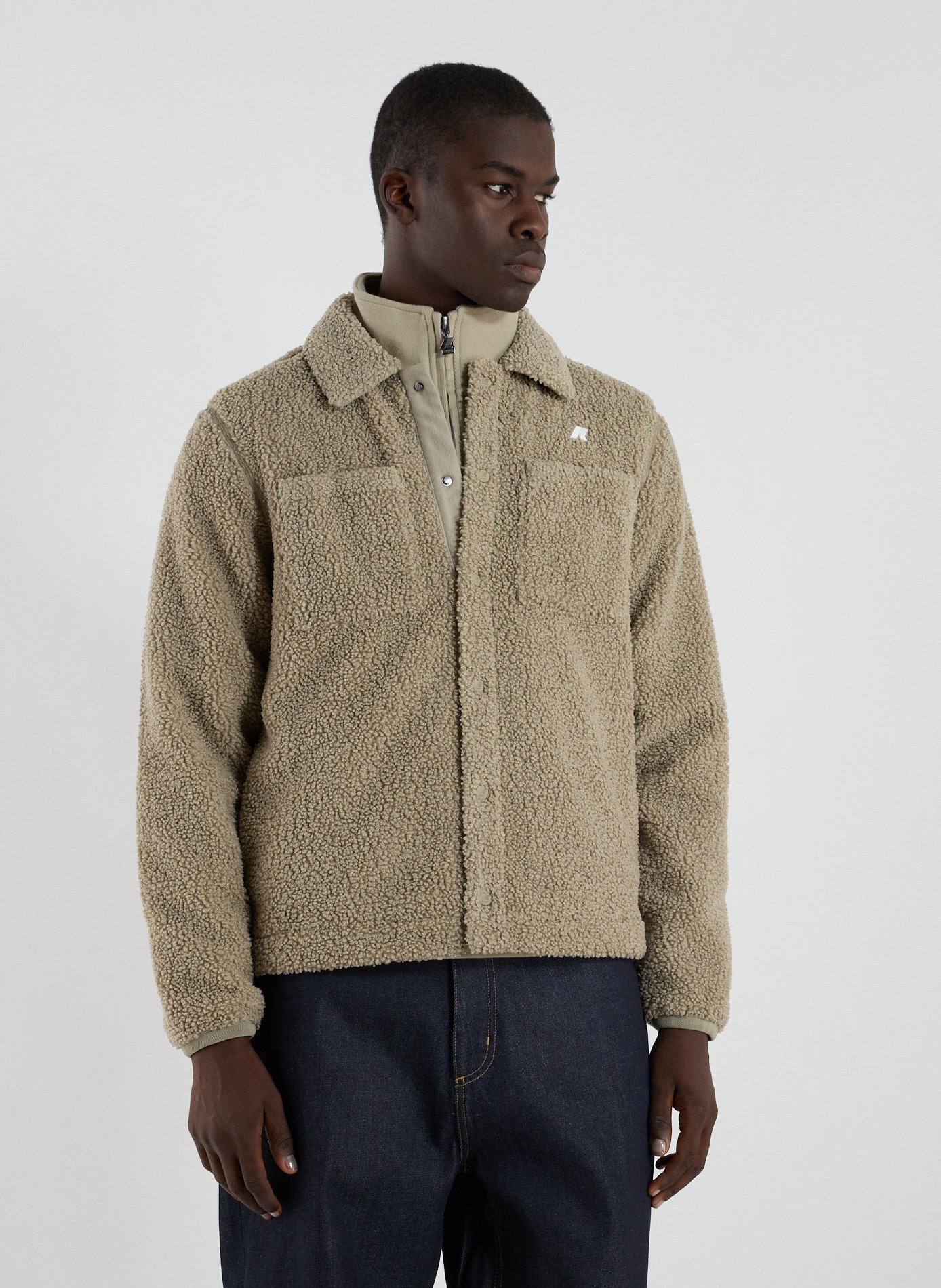 K-WAY Shearling Classic Collar Overshirt Green