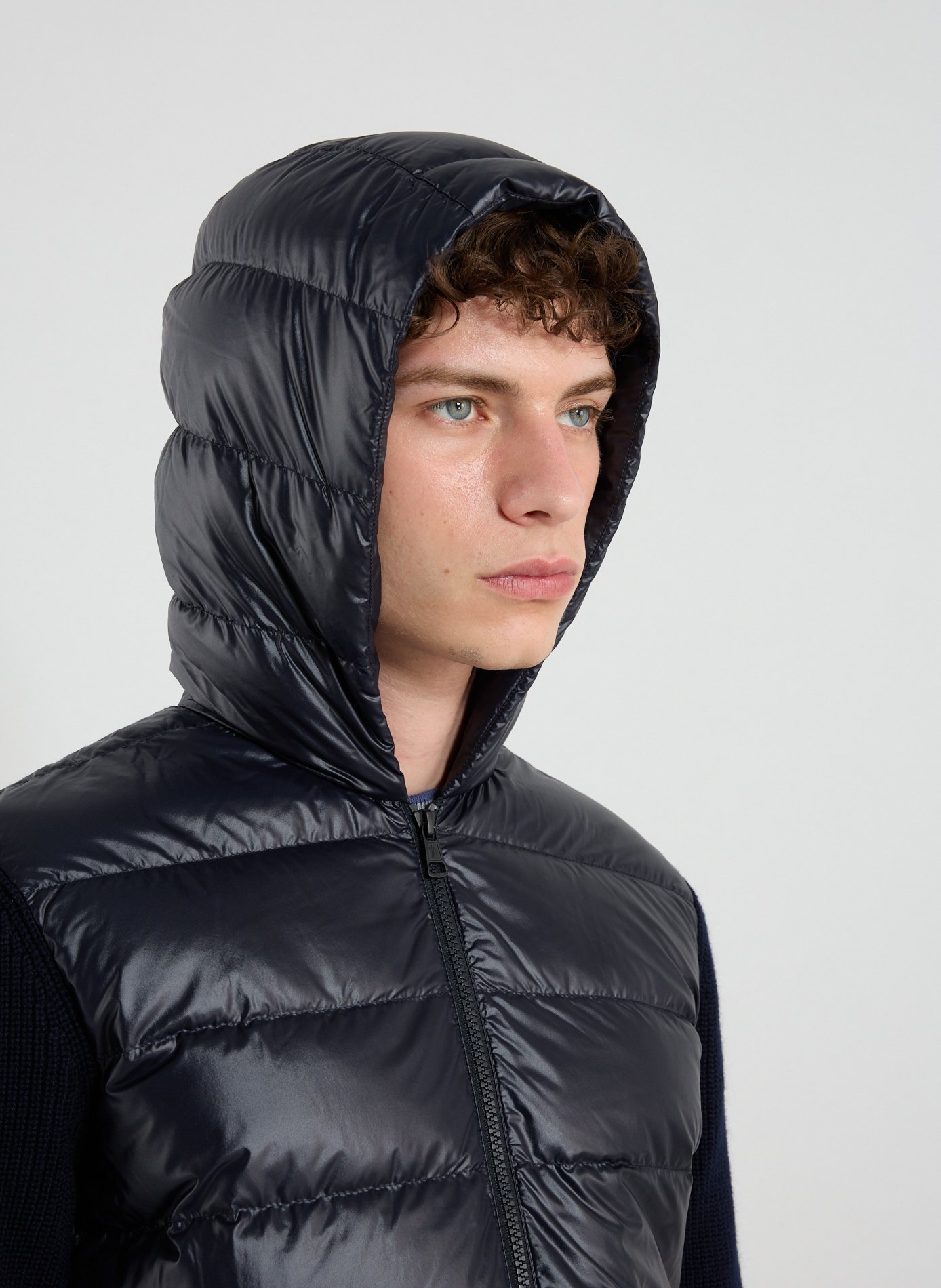 Quilted zip-up hoodie MONCLER Blue